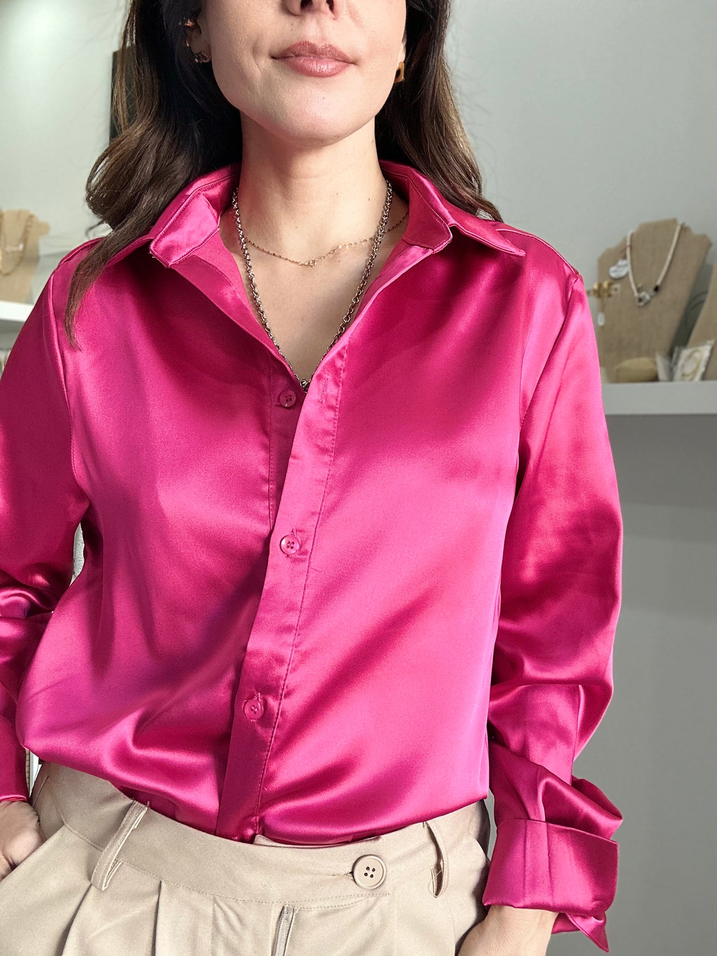 Satin Magenta Blouse