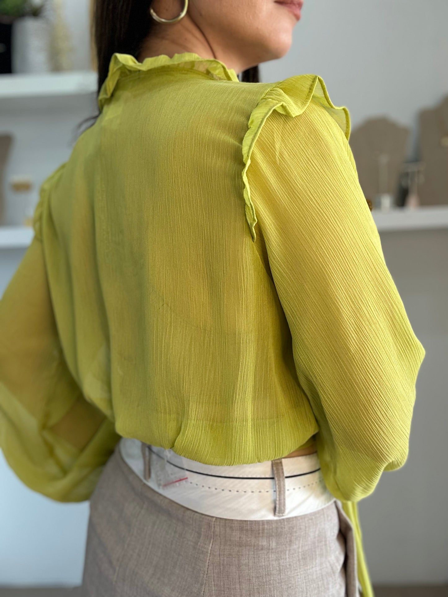 Ruffle Wrap Blouse (Chartreuse)