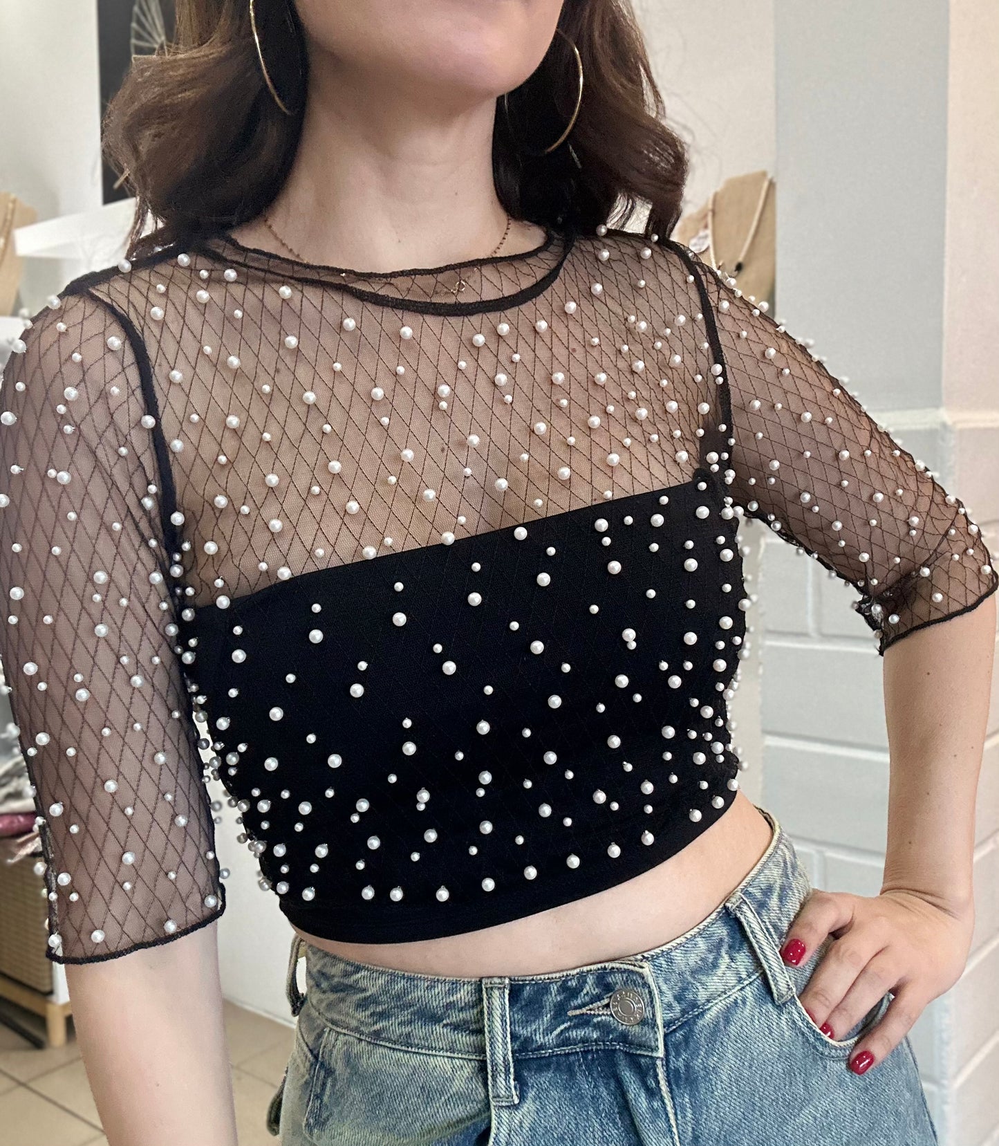 Crop Mesh Top