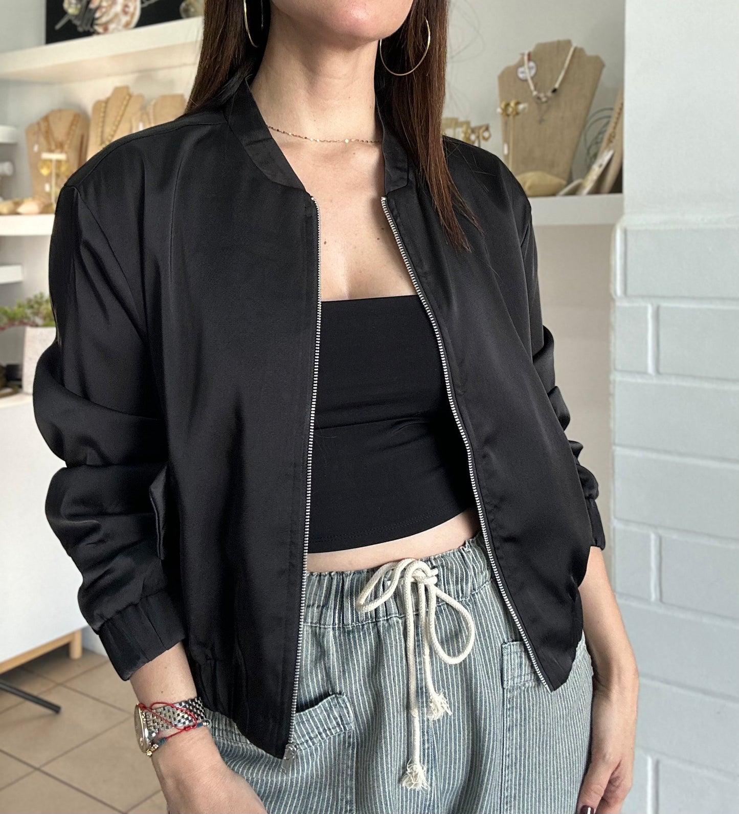 Soft Satin Bomber Jacket