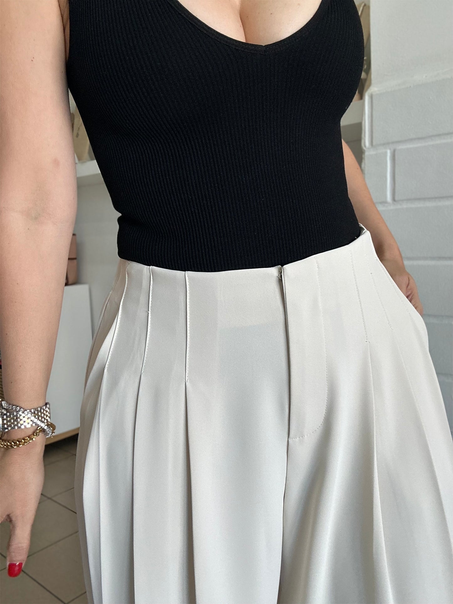 Loose Wide Leg Pant (Light Ivory)