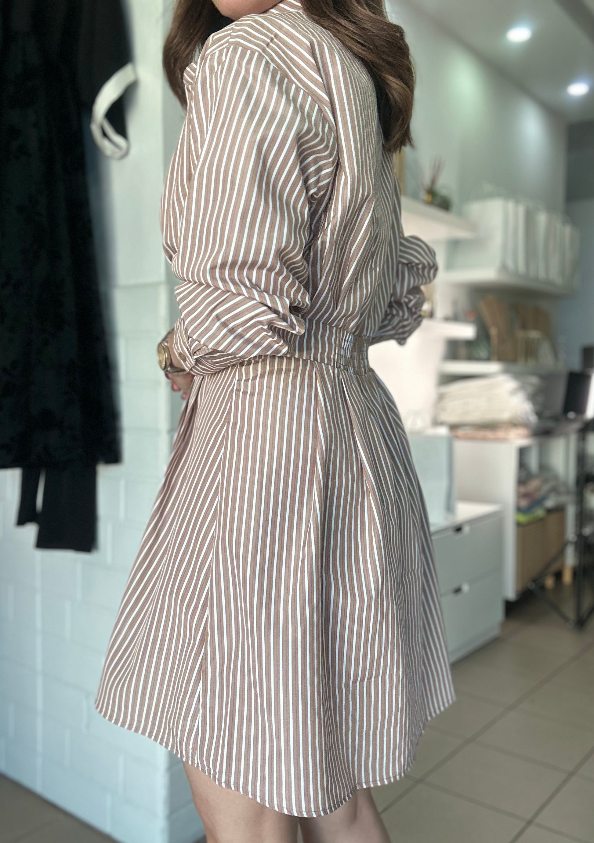 Latte Stripes Short Dress