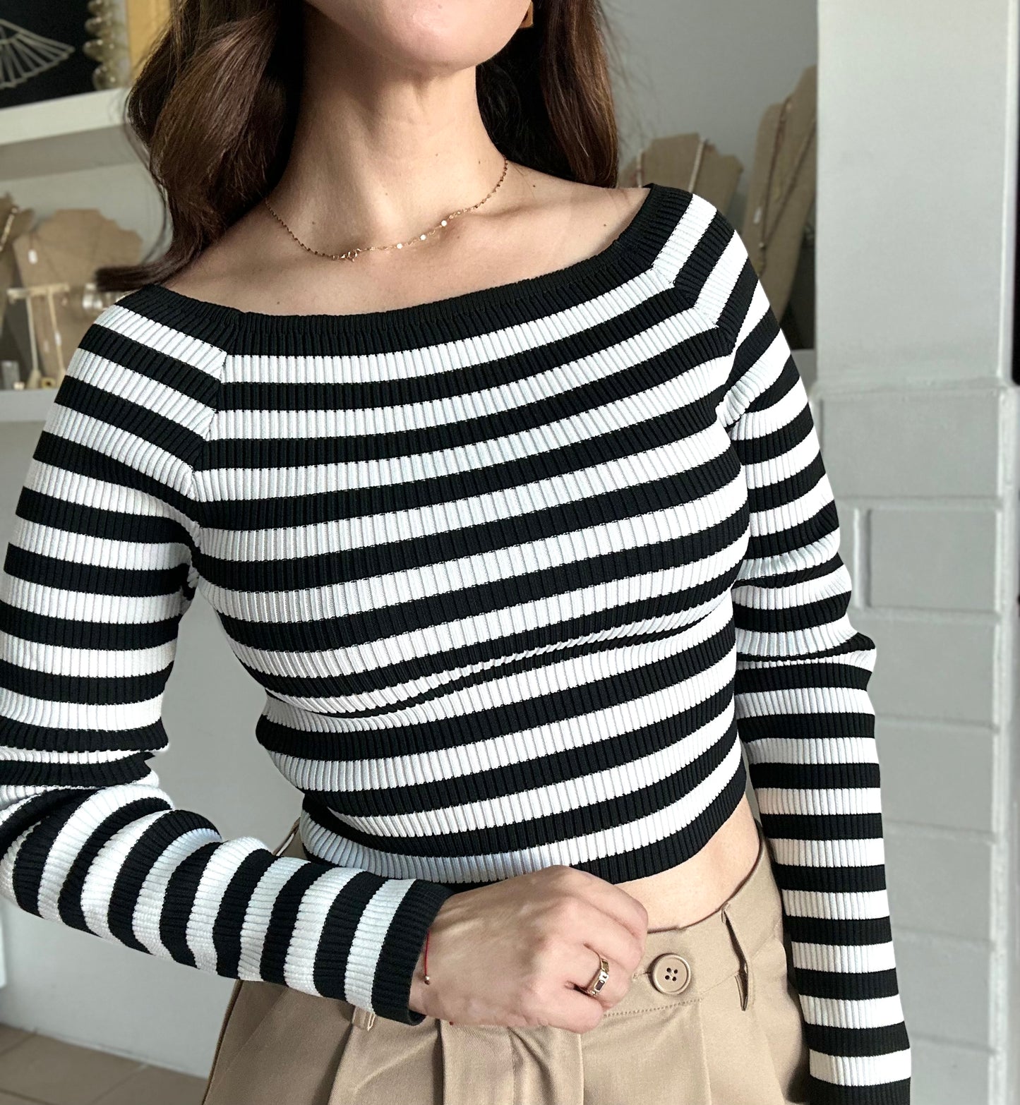 Stripe Off Shoulder Top