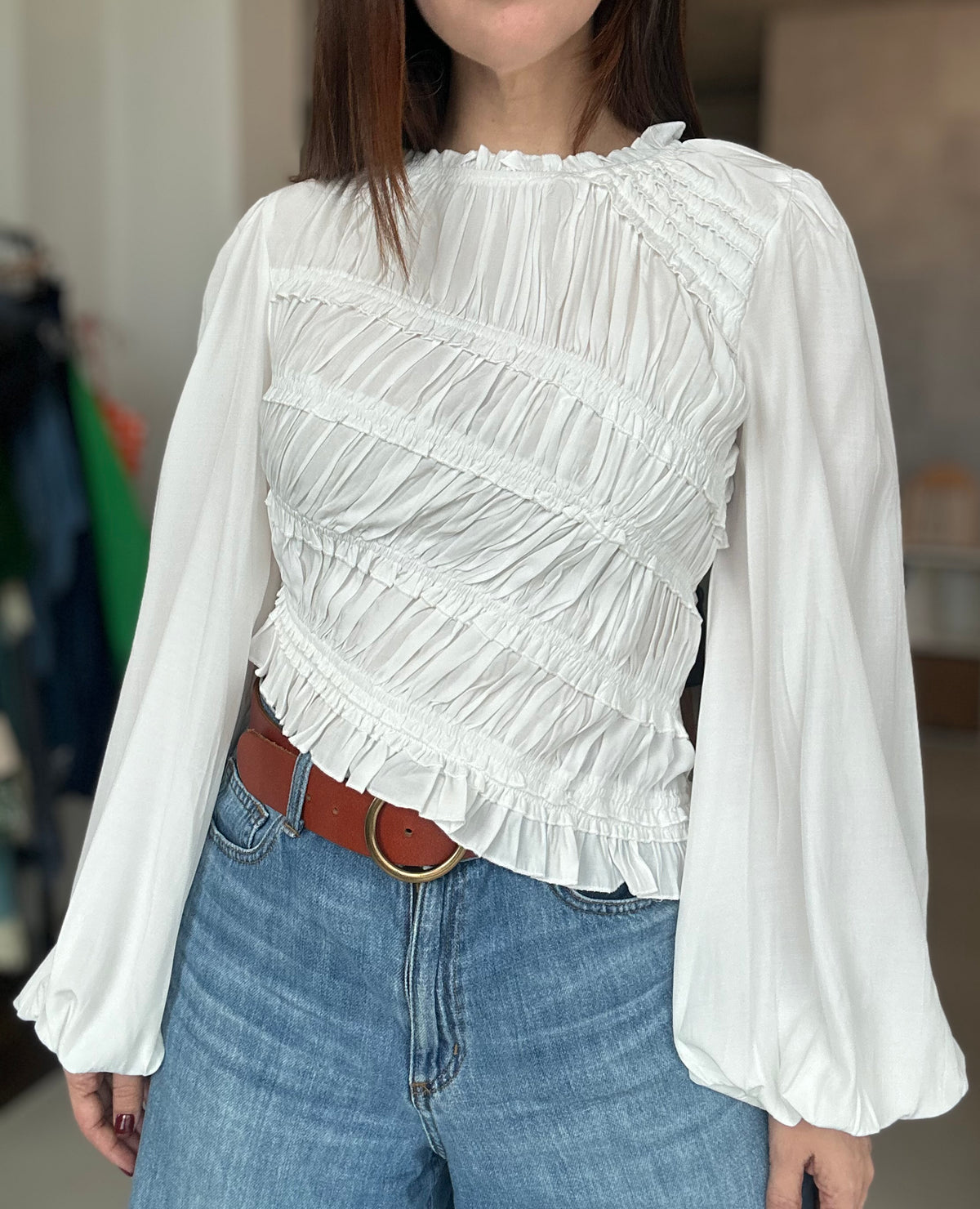 Asymmetric Ruched Ruffle Long Sleeves Top