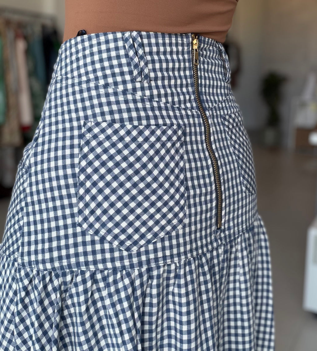 Navy Gingham Skirt