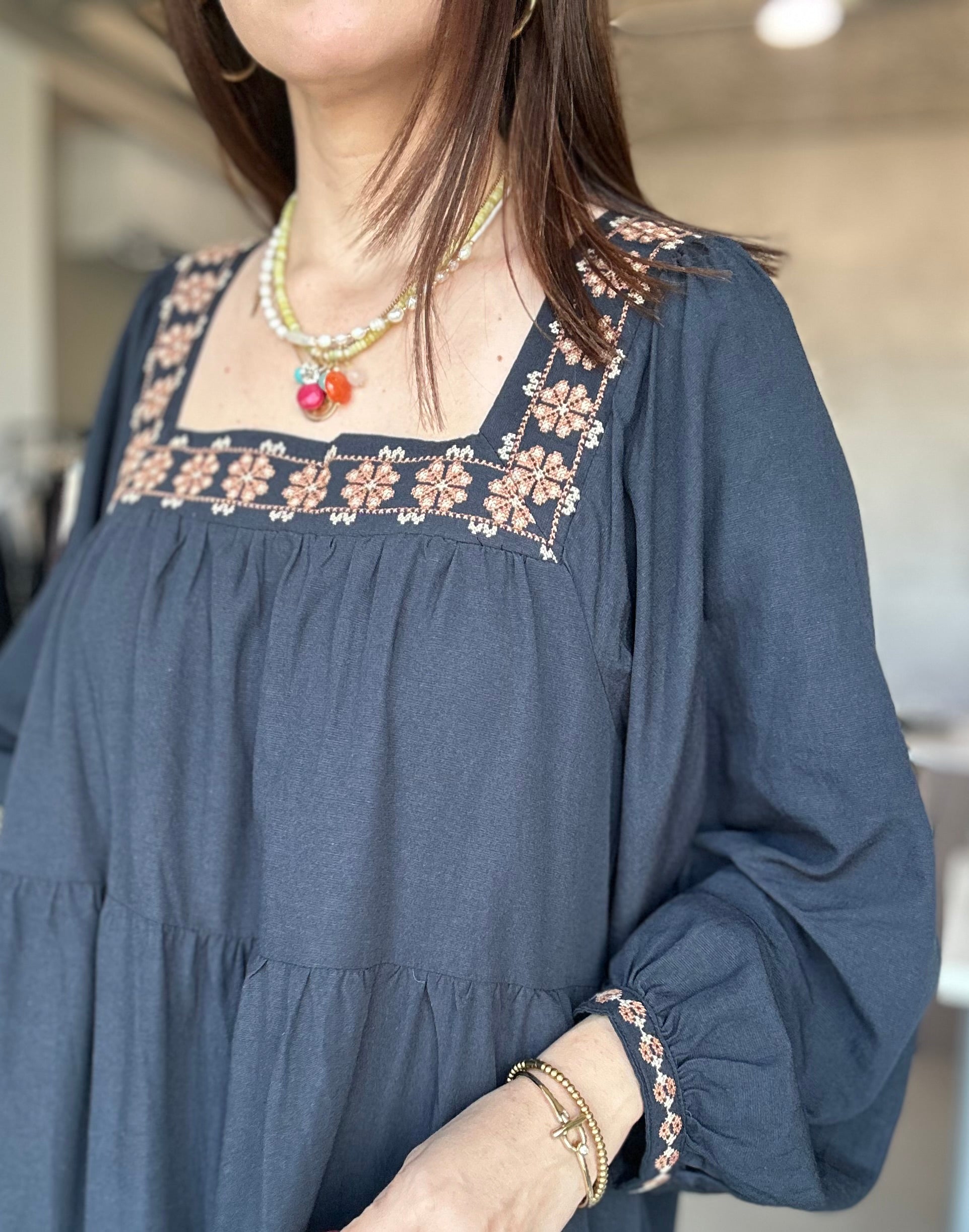 Navy Embroidered Dress
