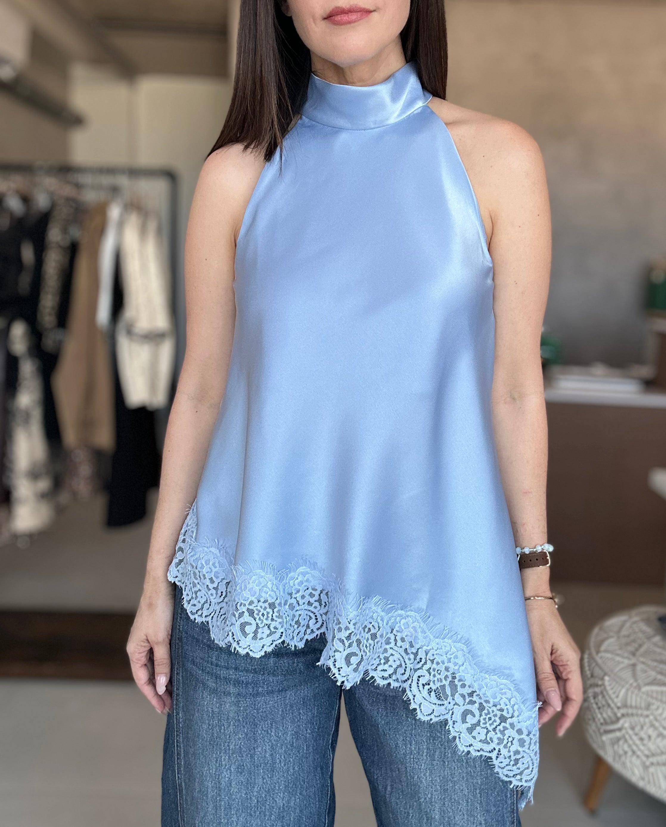 Asymmetric Lace Blouse (Blue)