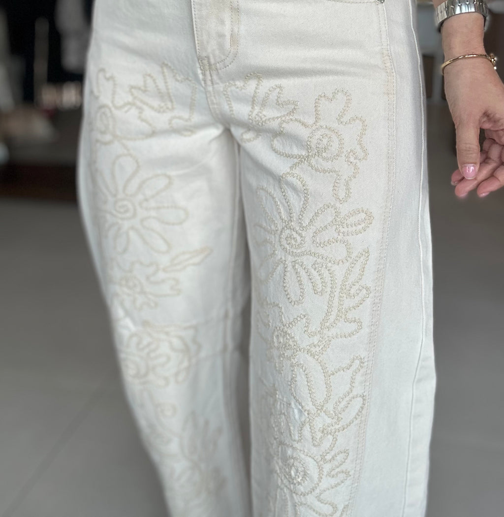 Embroidered Barrel Pant (Beige)