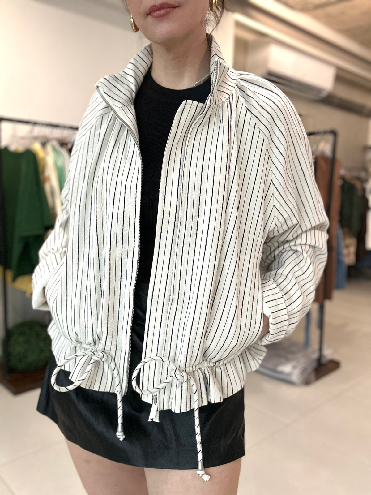 Striped Drawstring Jacket