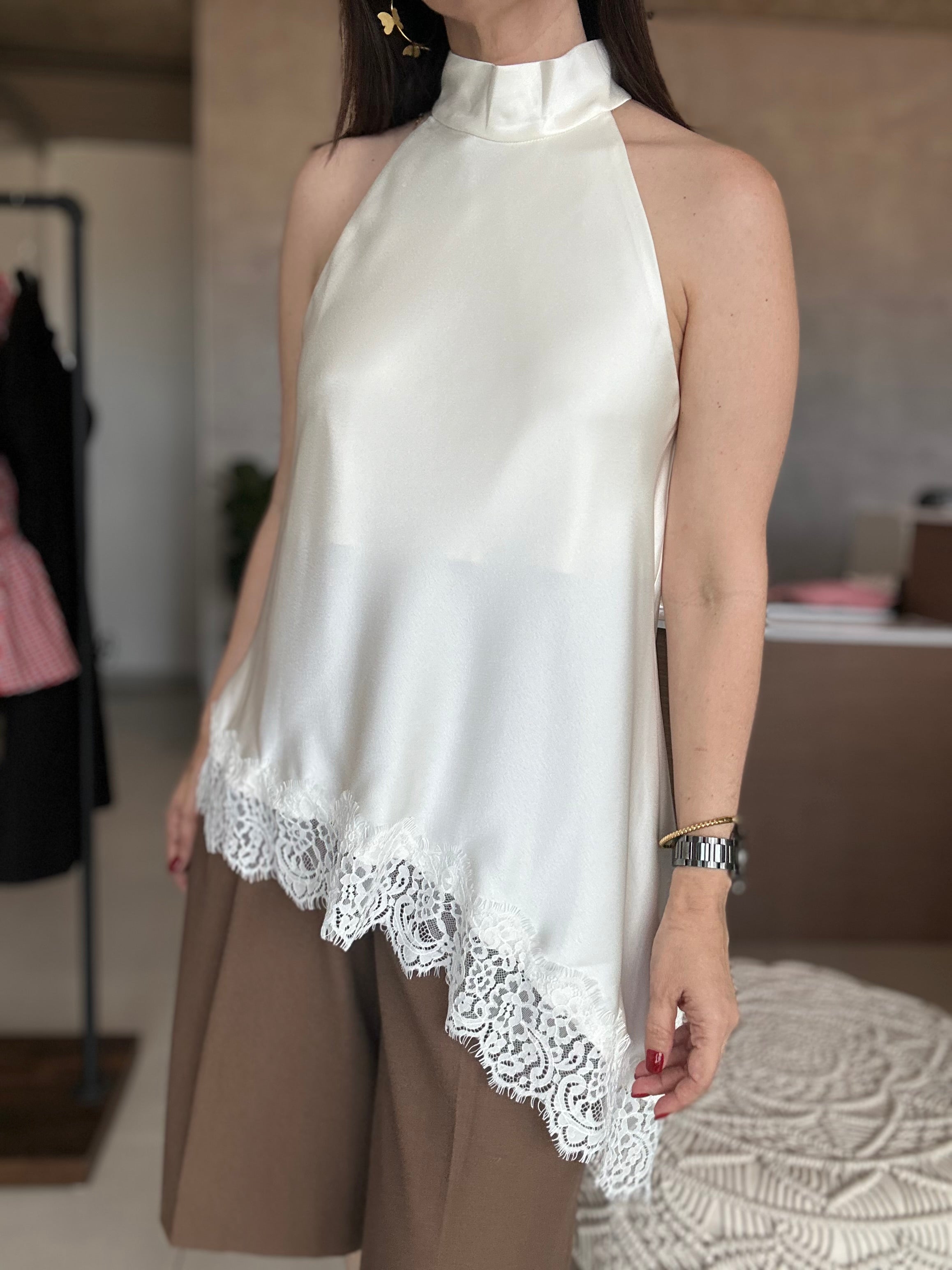 Asymmetric Lace Blouse (Cream)