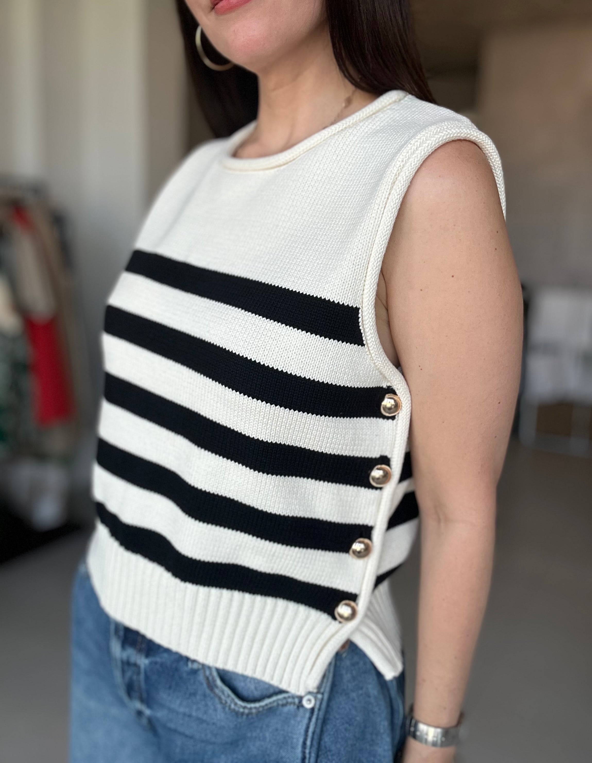 Stripes Sleeveless Top (Black and Cream)