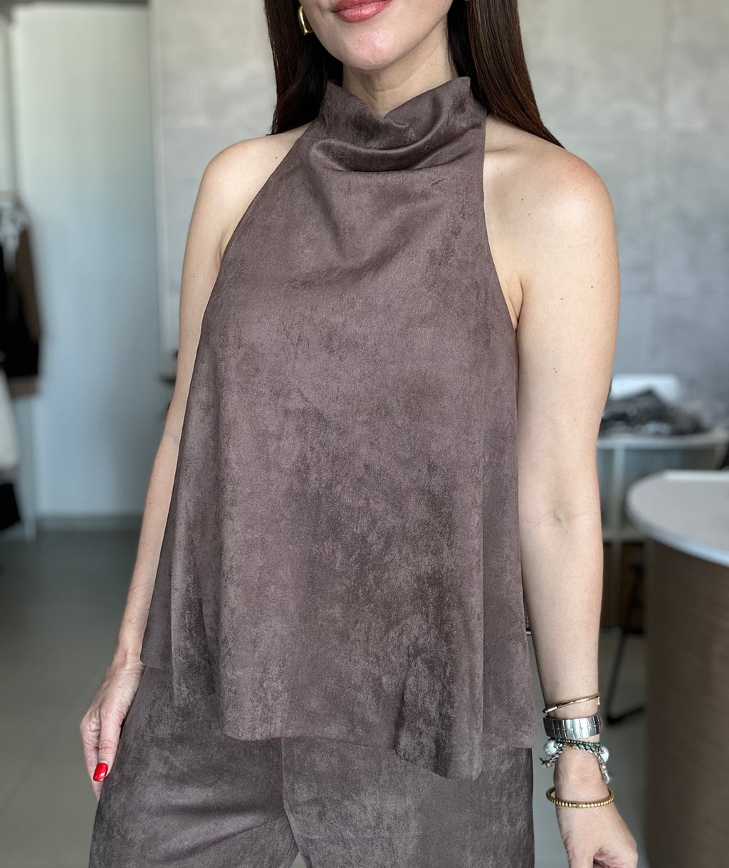 High Neck Top (Brown)