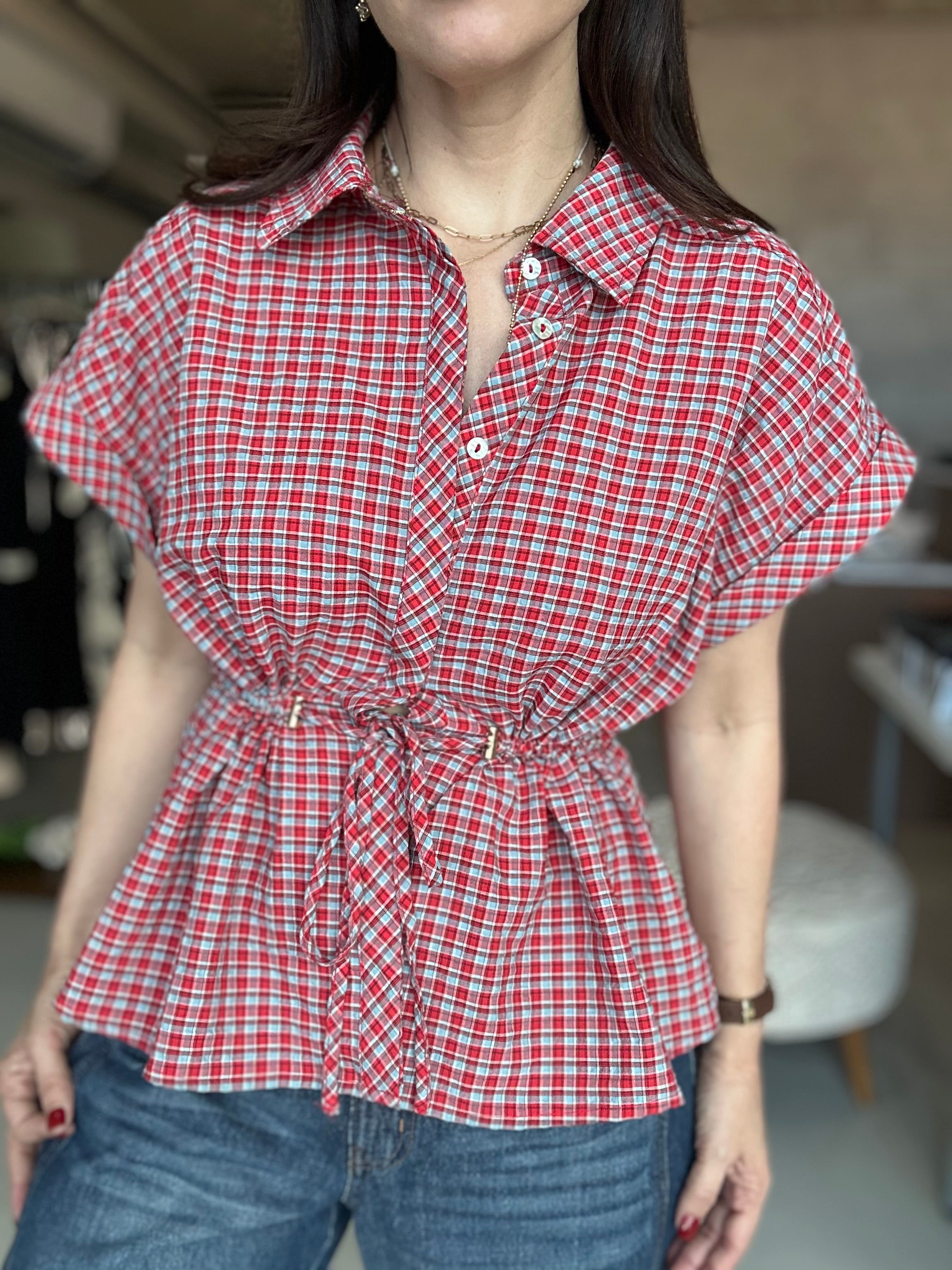 Waist Tie Short Sleeve Top