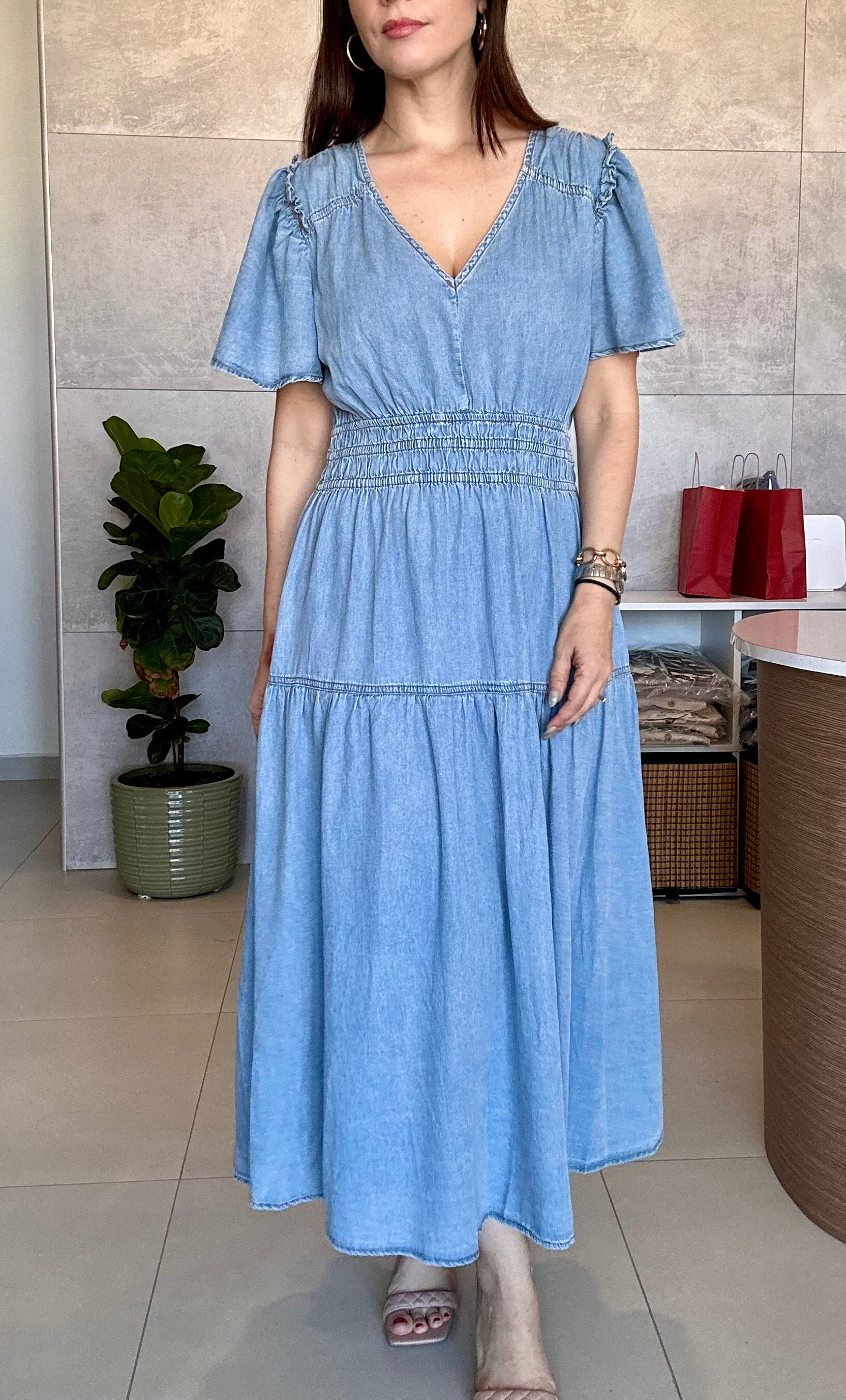 Smocked Denim Dress