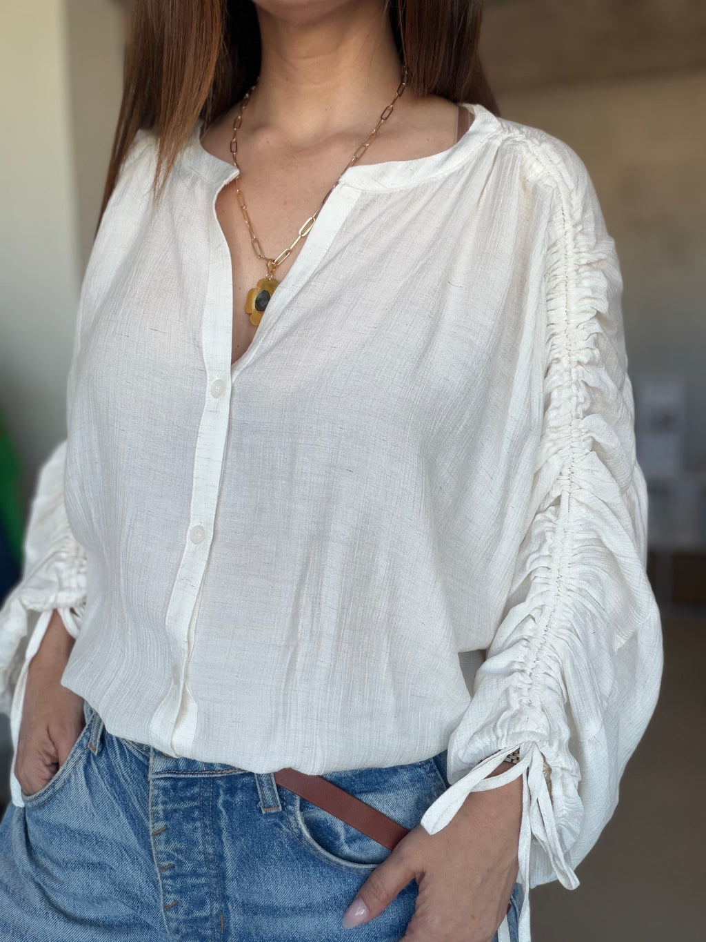 Ruched Sleeve Blouse