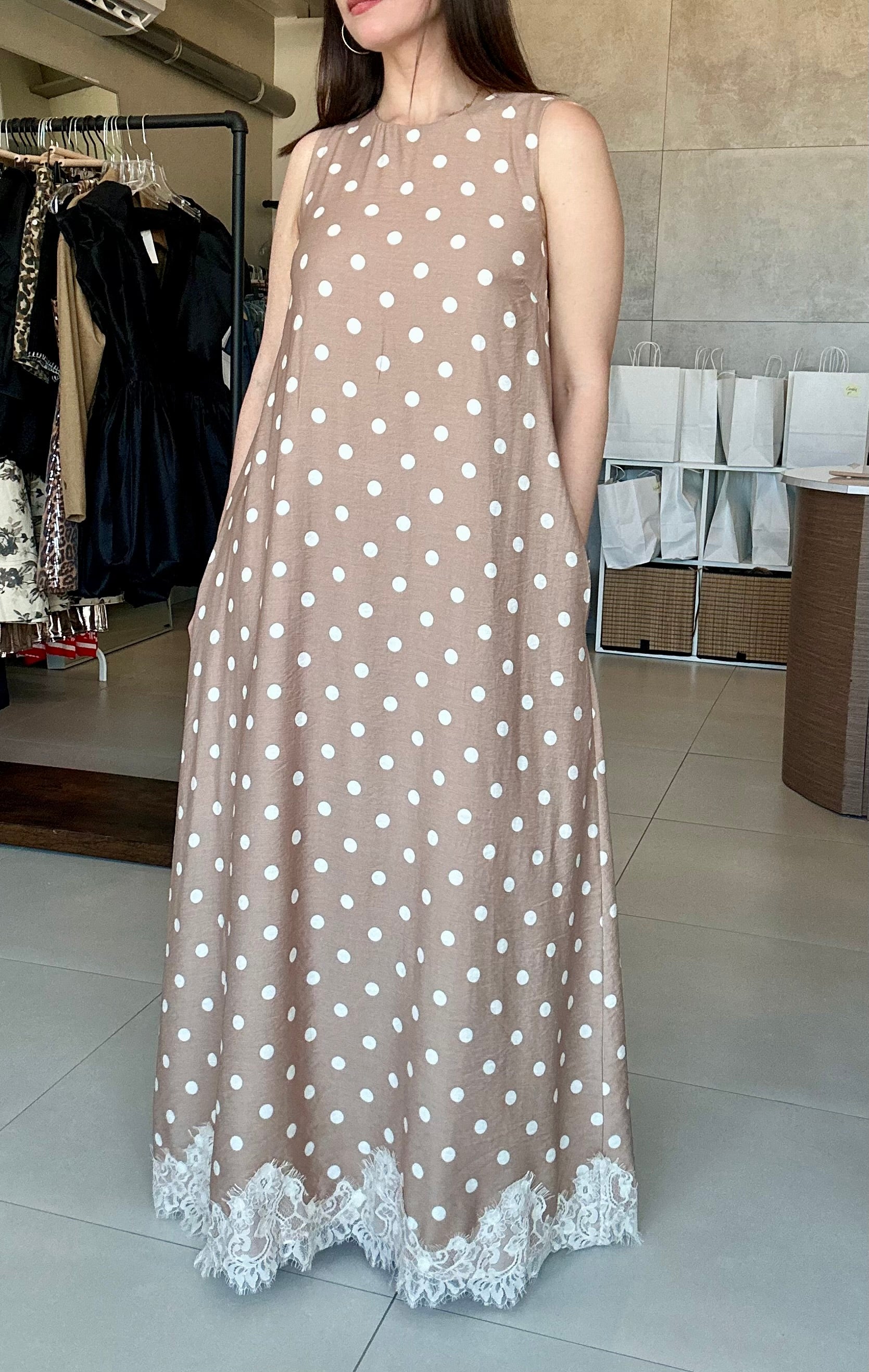 Latte Polka Dot Maxi Dress