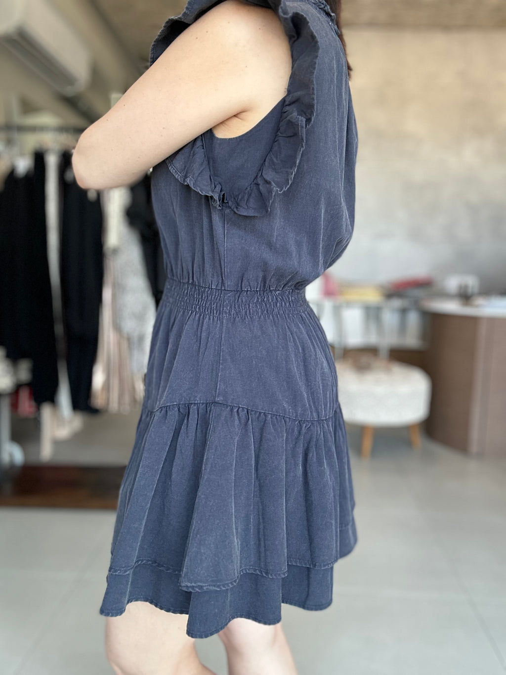 Smocking Waist Short Dress
