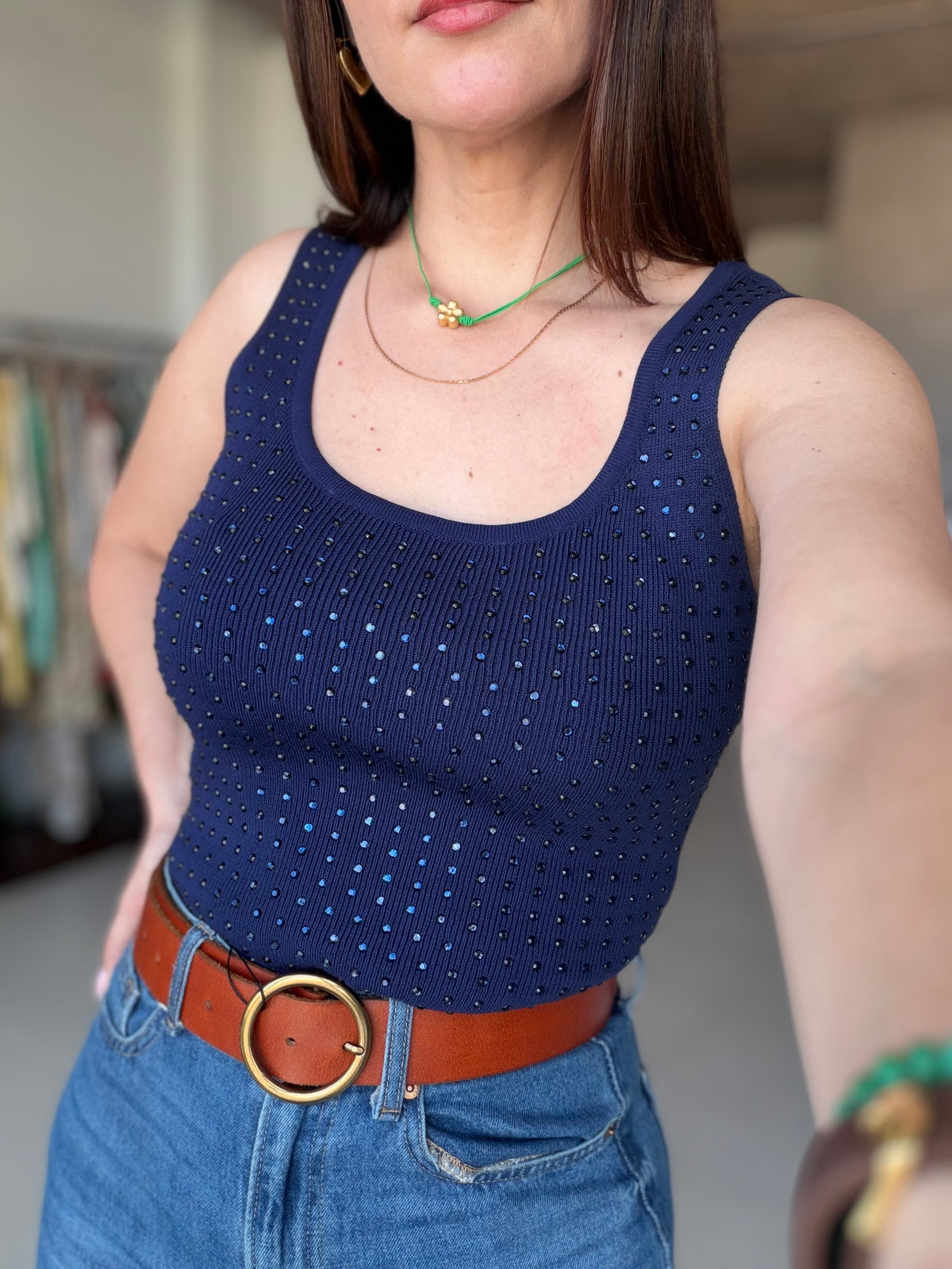 Rhinestone Tank Top (Blue)