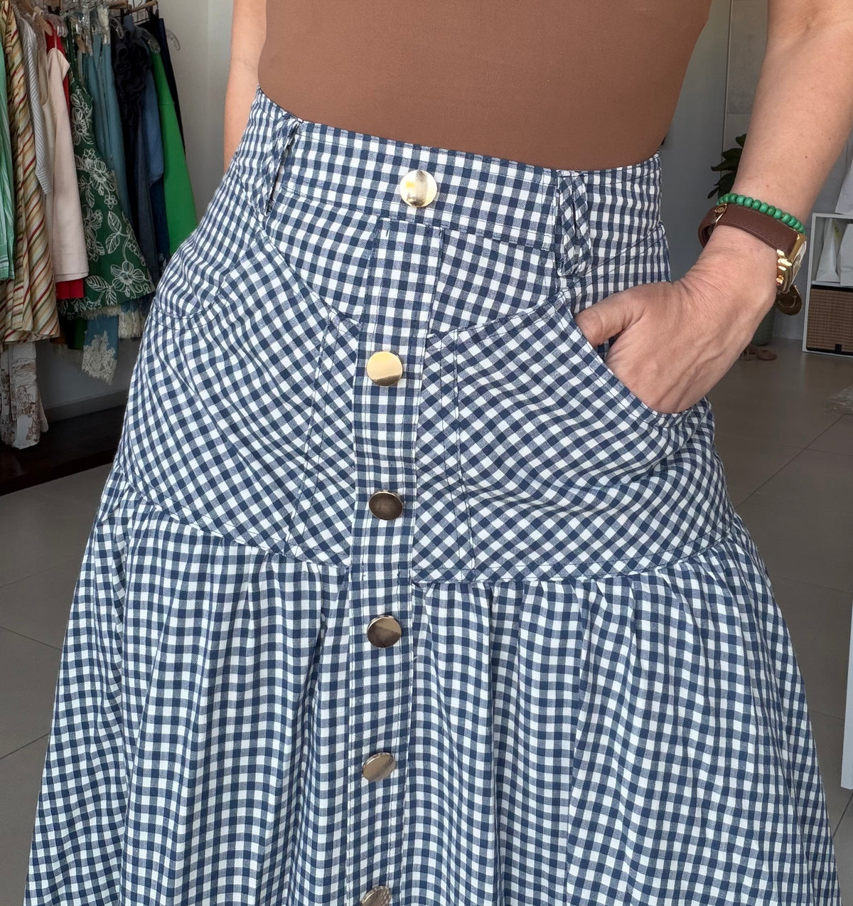 Navy Gingham Skirt