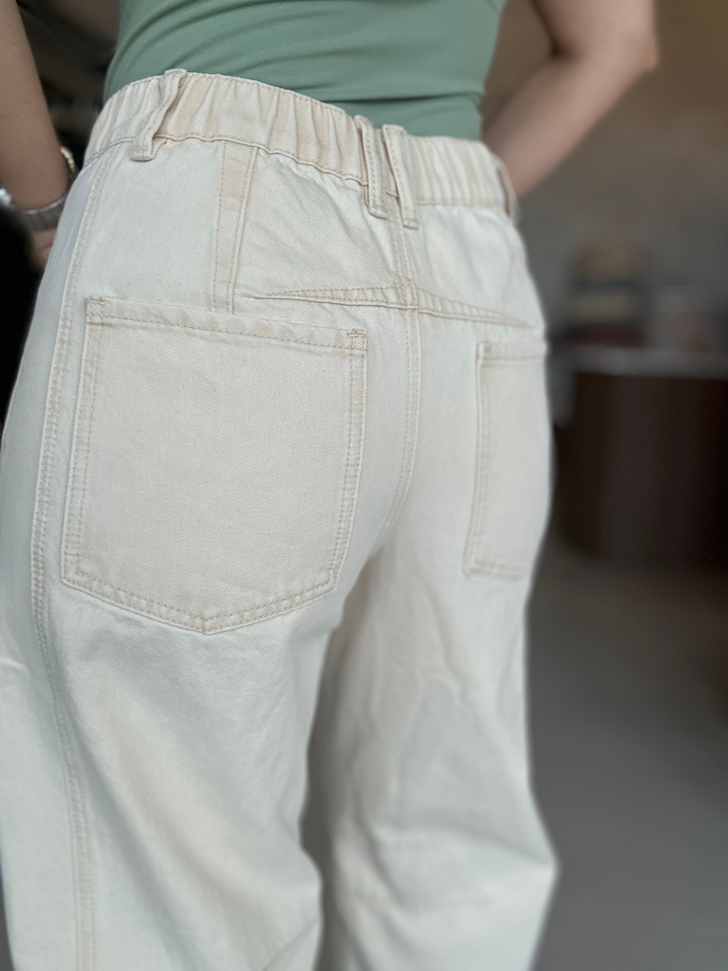 Embroidered Barrel Pant (Beige)