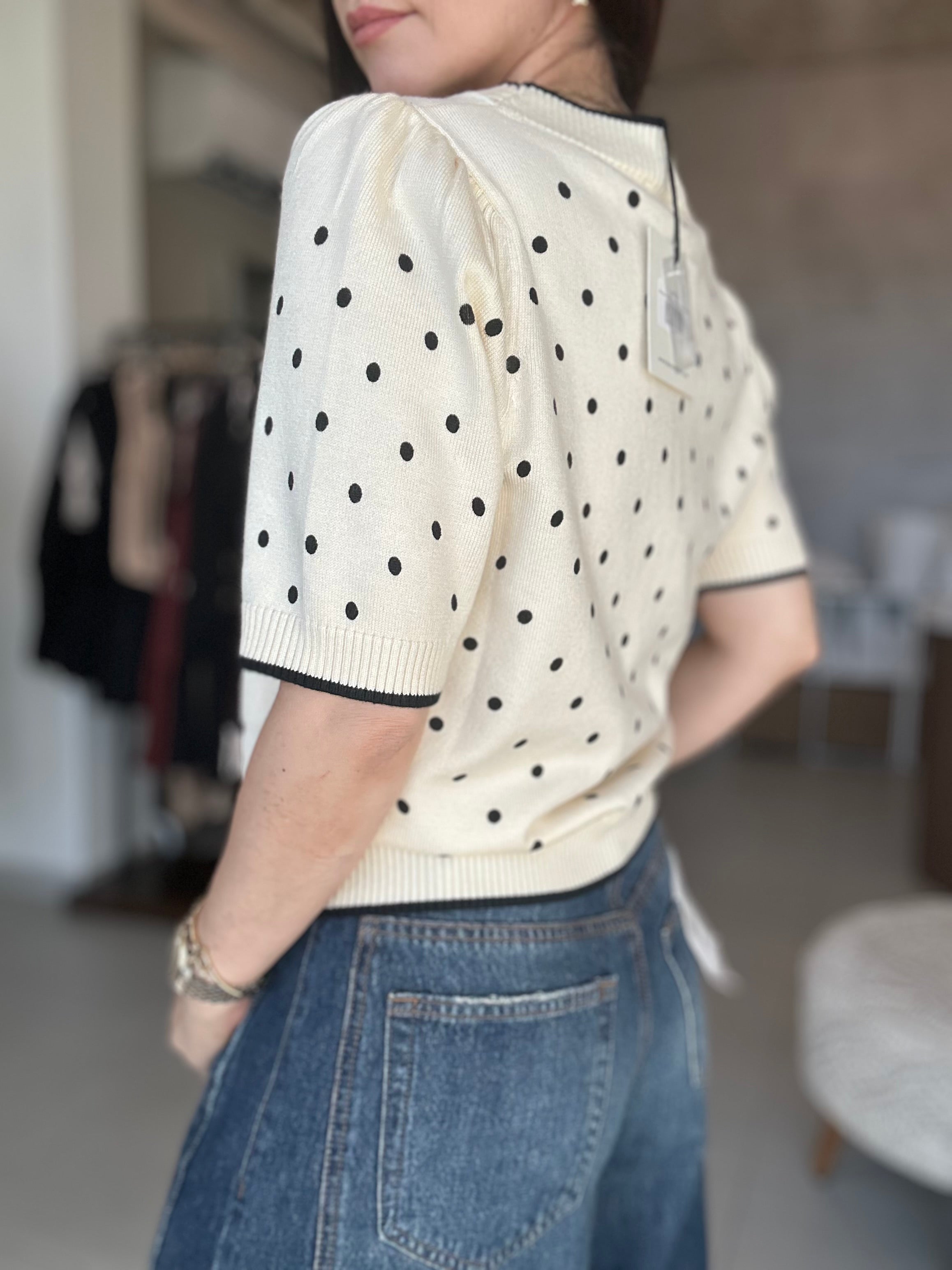 Short Sleeve Polka Dot Cardigan
