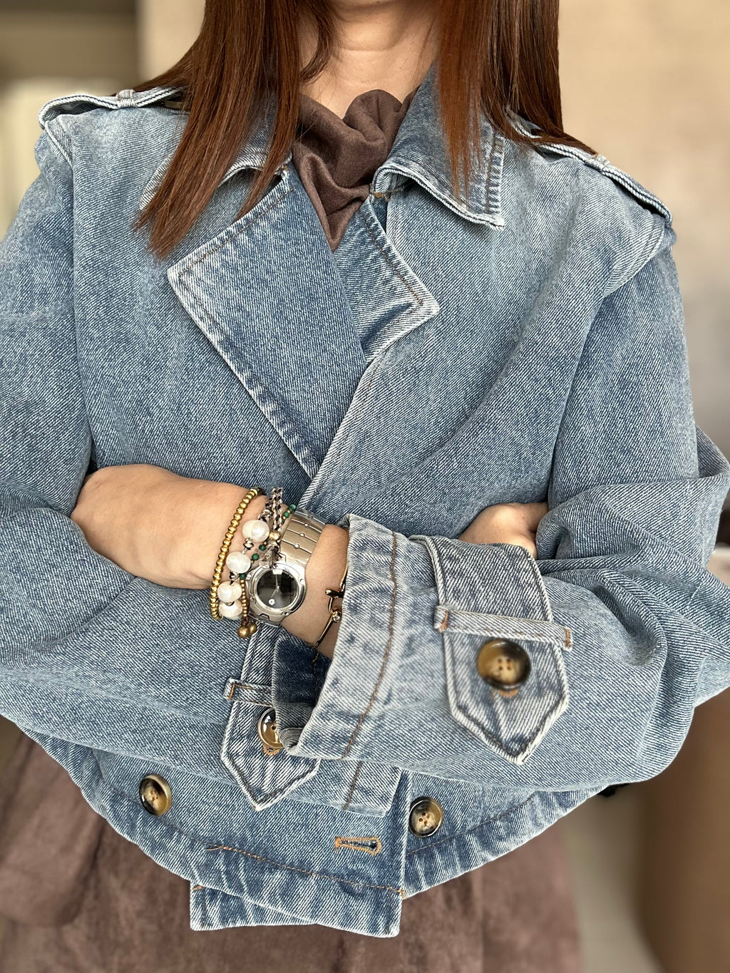 Double Breasted Crop Denim Jacket