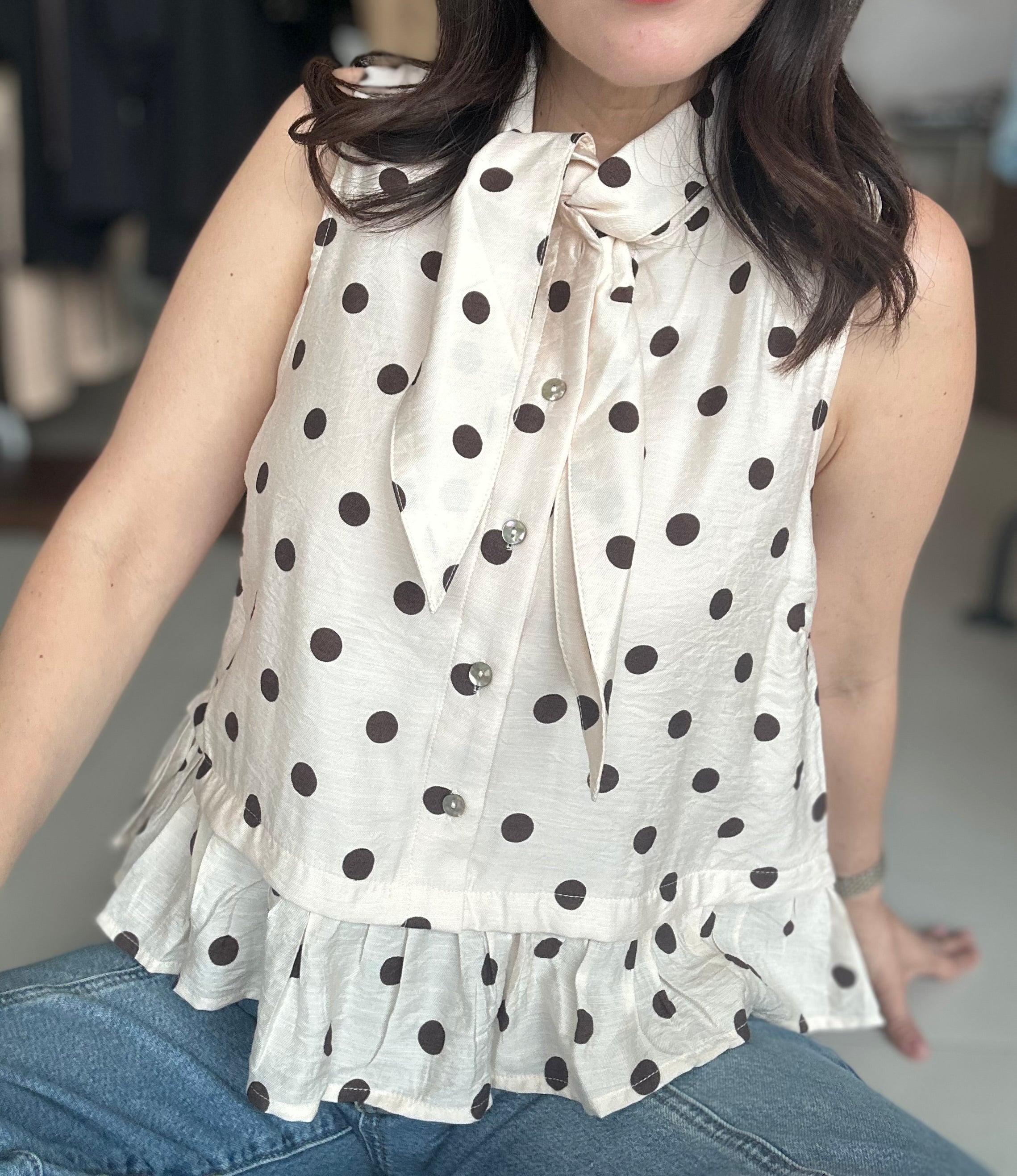 Dotted Tie Blouse