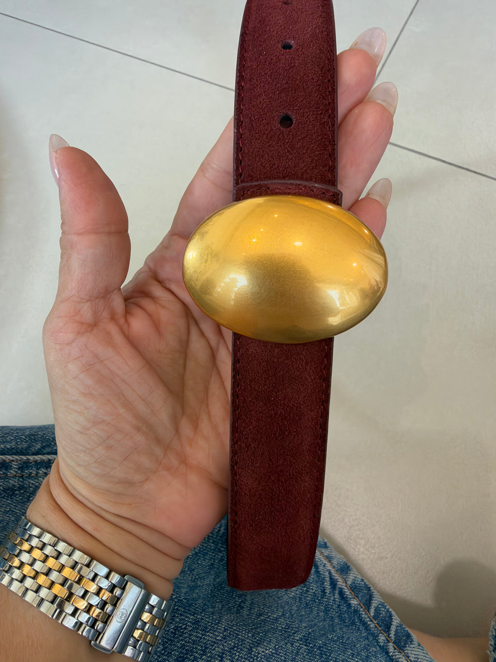 Suede Belt -Plum (Genuine Leather)