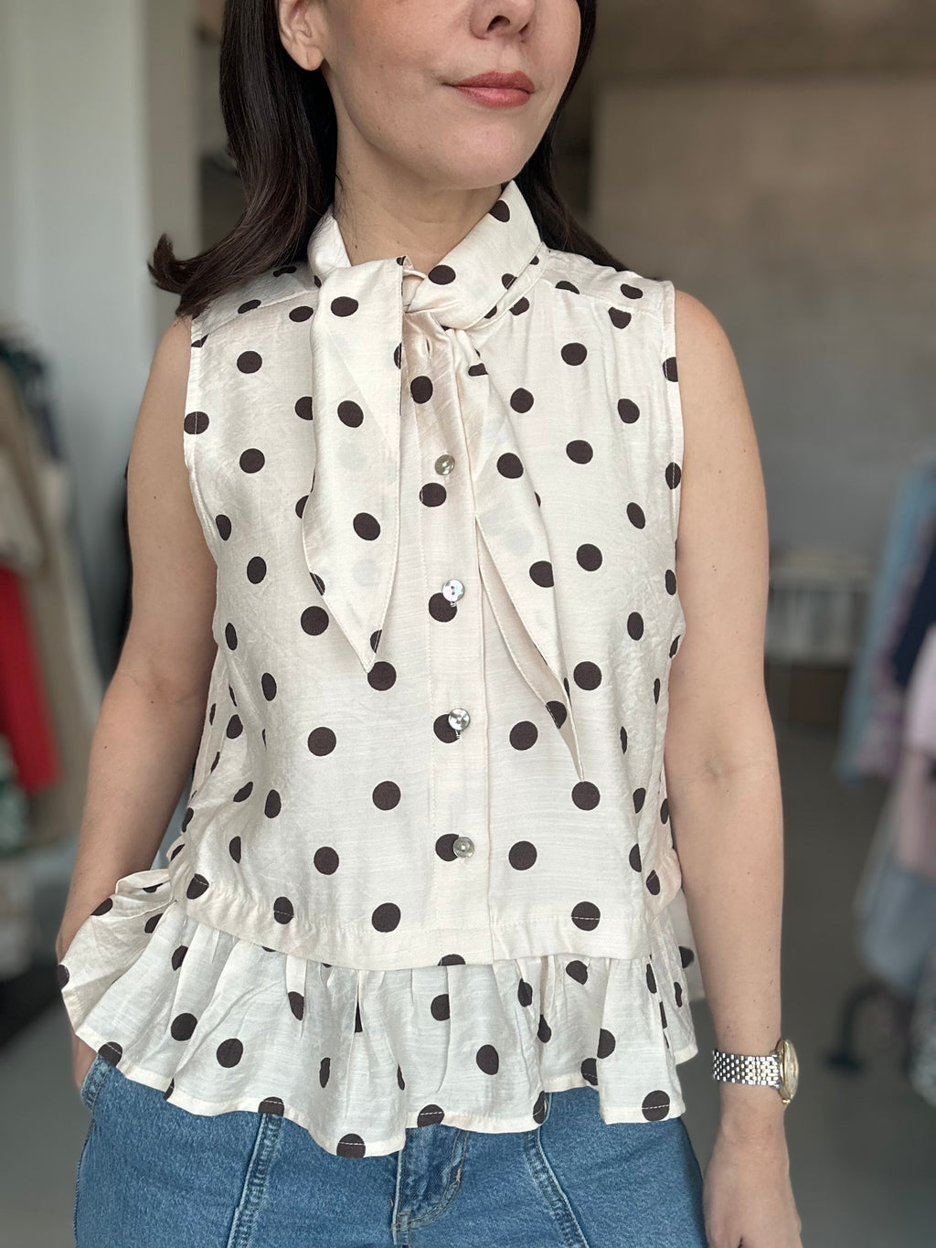 Dotted Tie Blouse