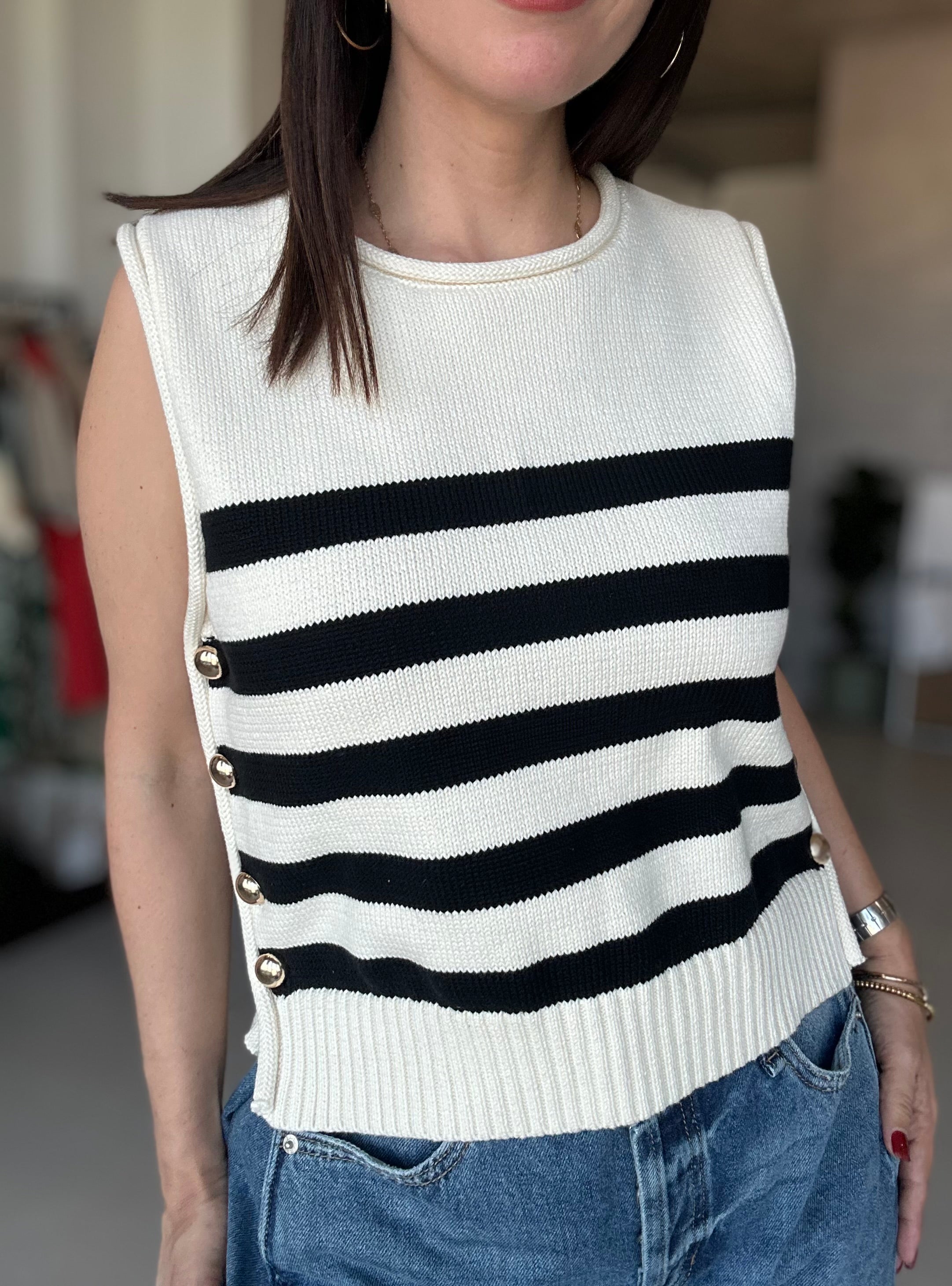 Stripes Sleeveless Top (Black and Cream)