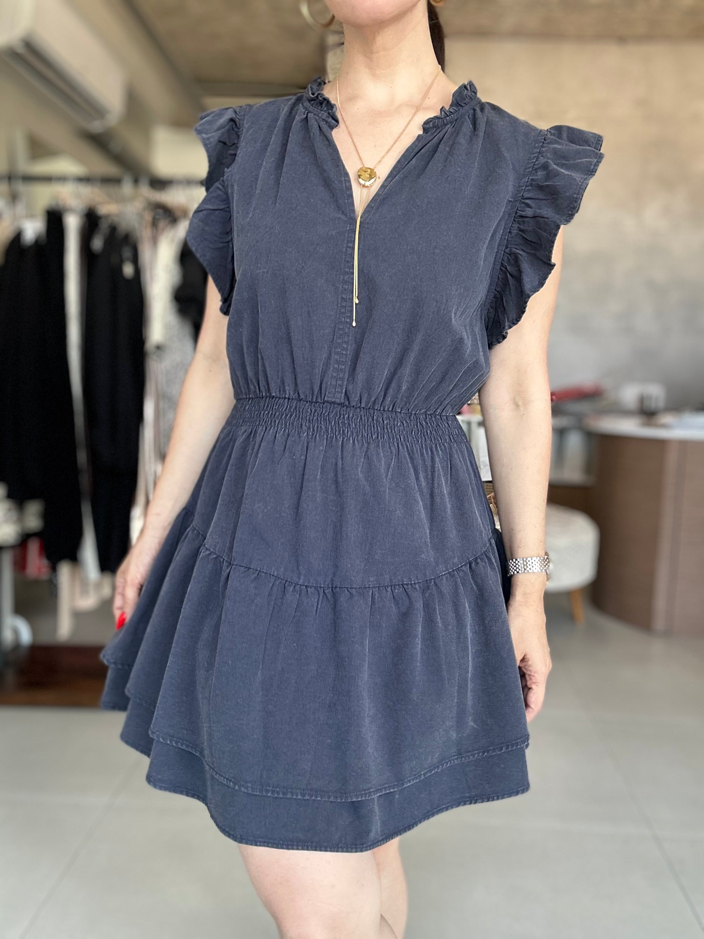 Smocking Waist Short Dress