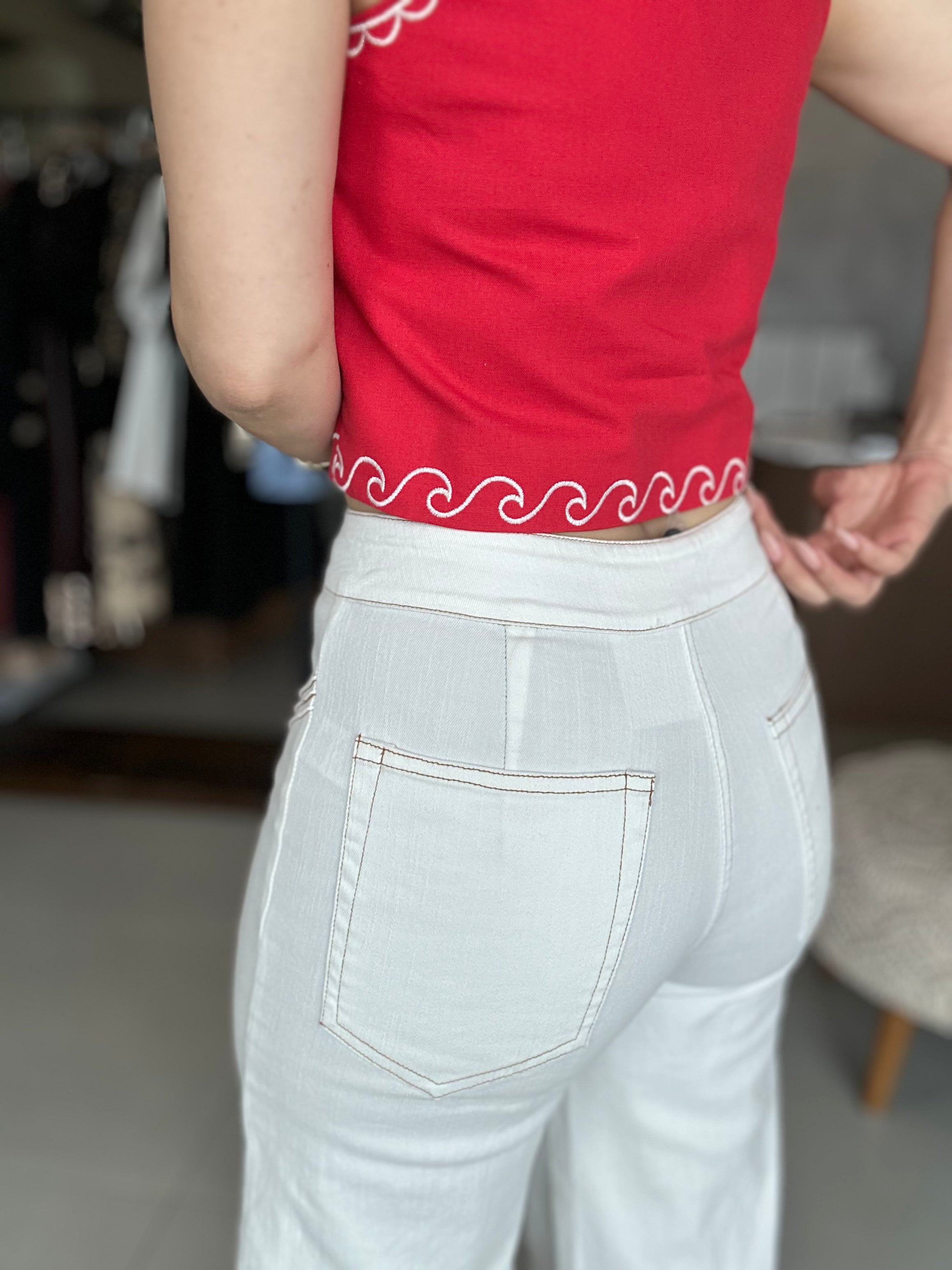 High-Waisted White Pant
