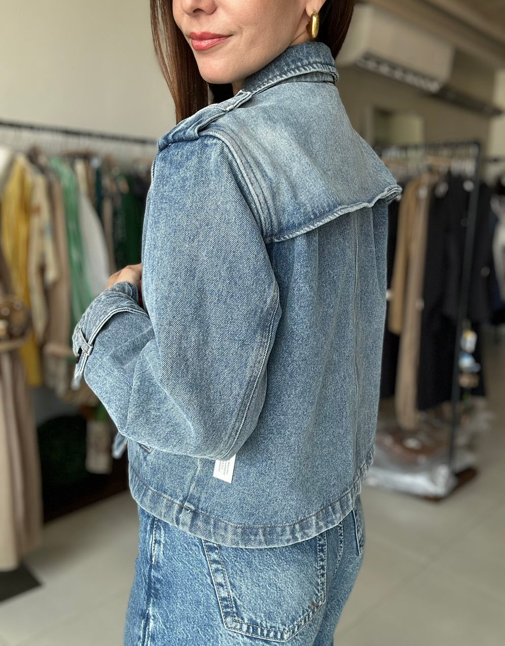 Double Breasted Crop Denim Jacket