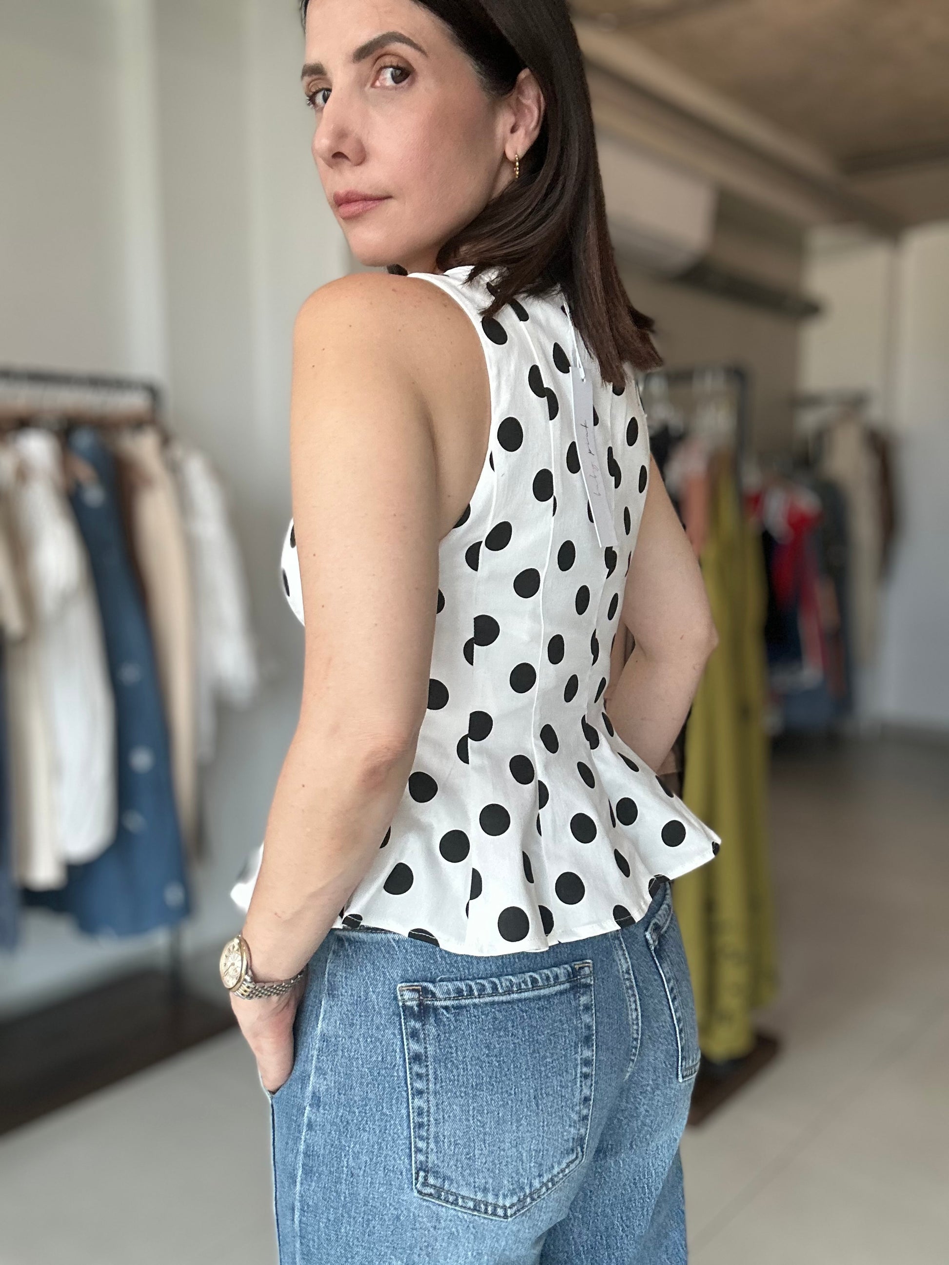Peplum Polka Dot Top (White/Black)