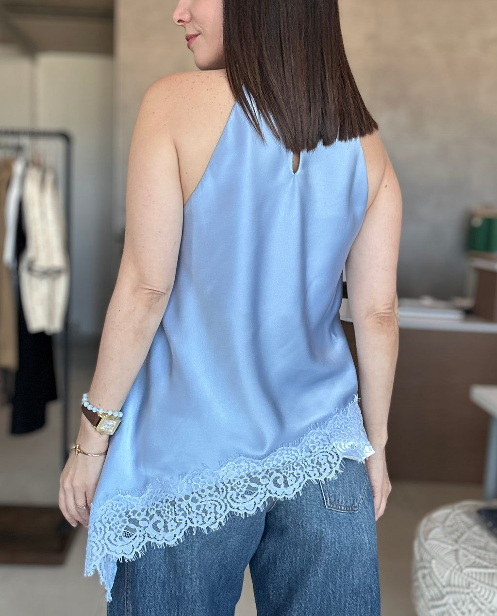 Asymmetric Lace Blouse (Blue)