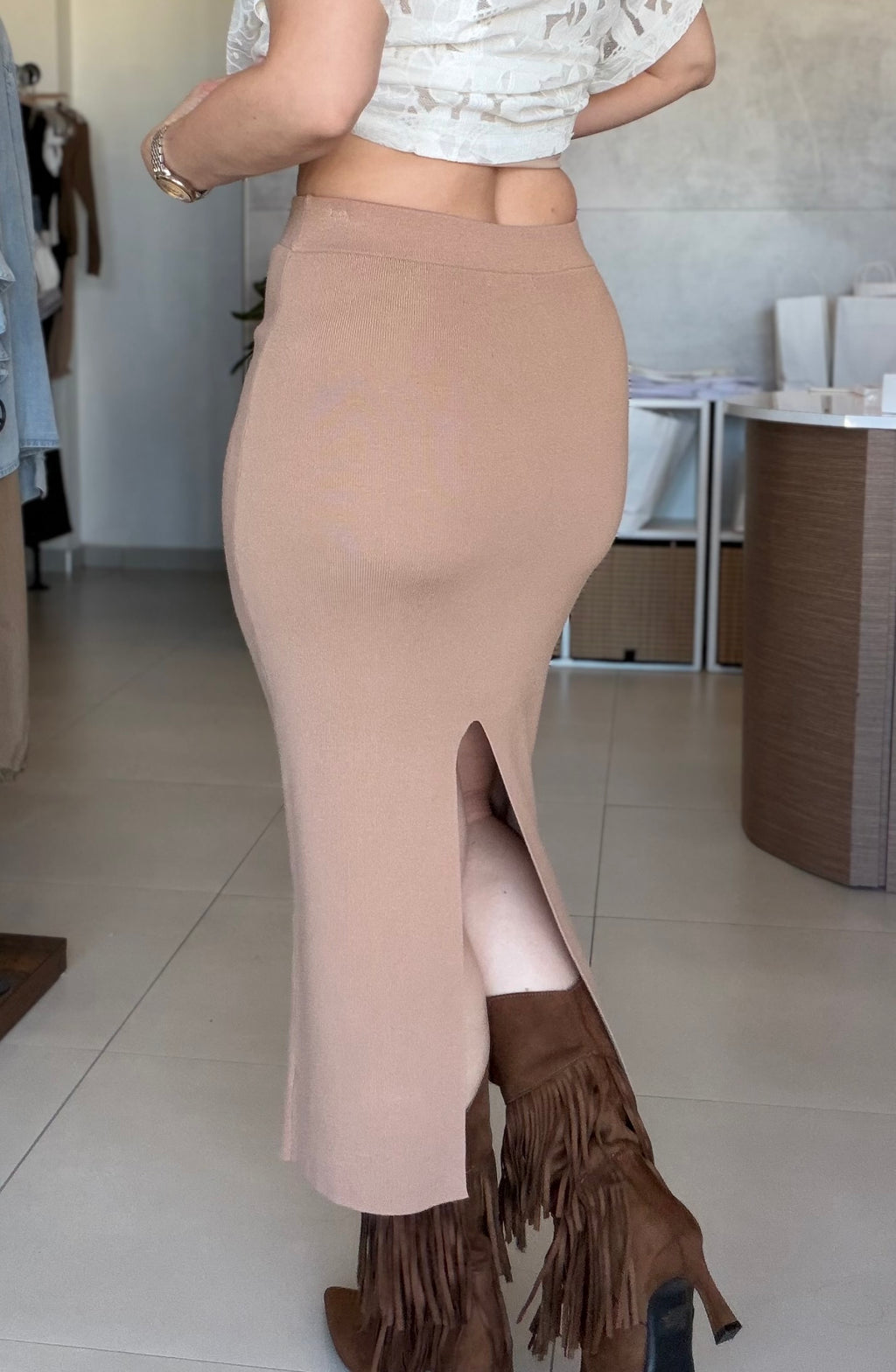 Knitted High Rise Midi Skirt