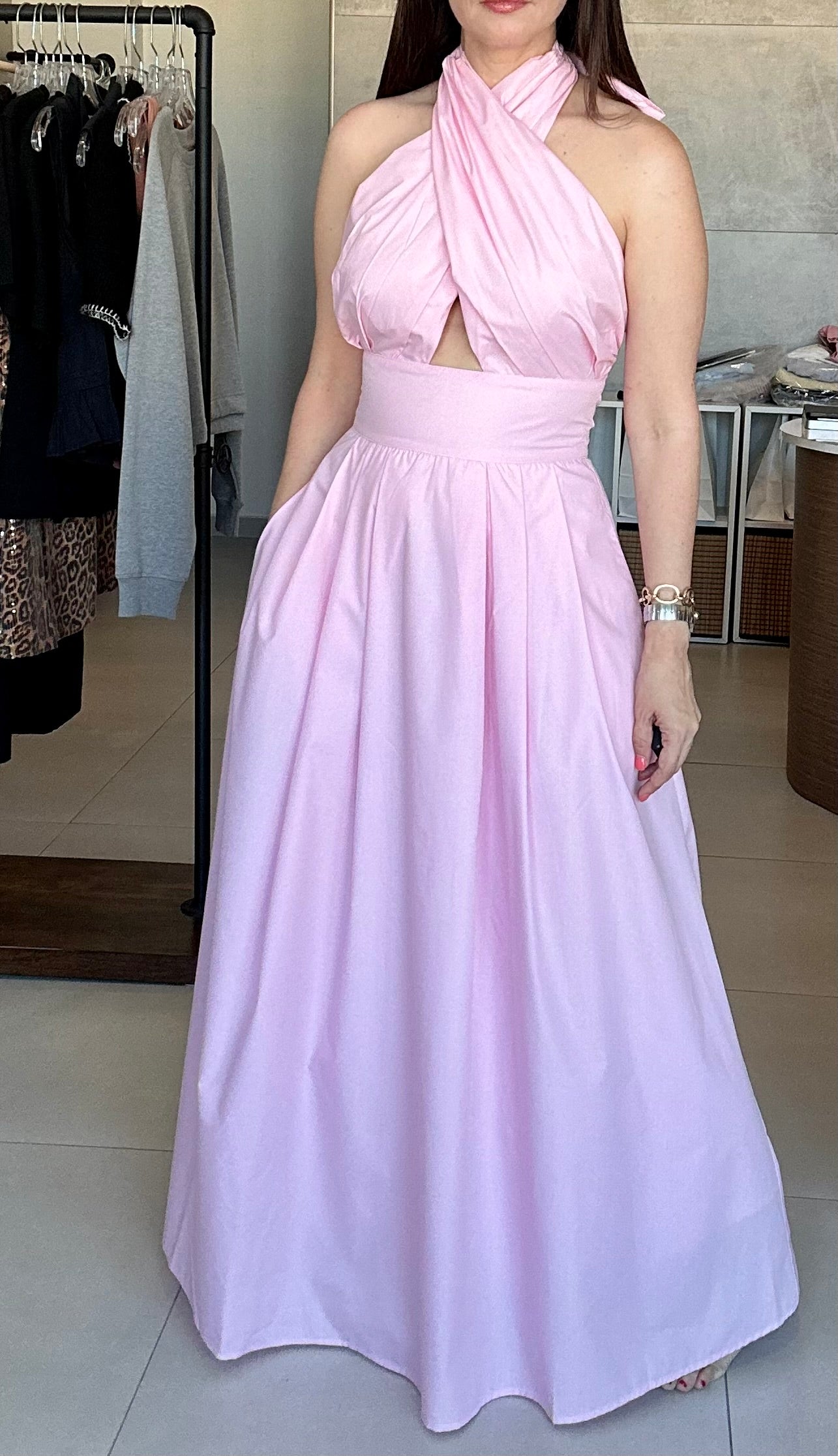 Crossed Halter Maxi Dress