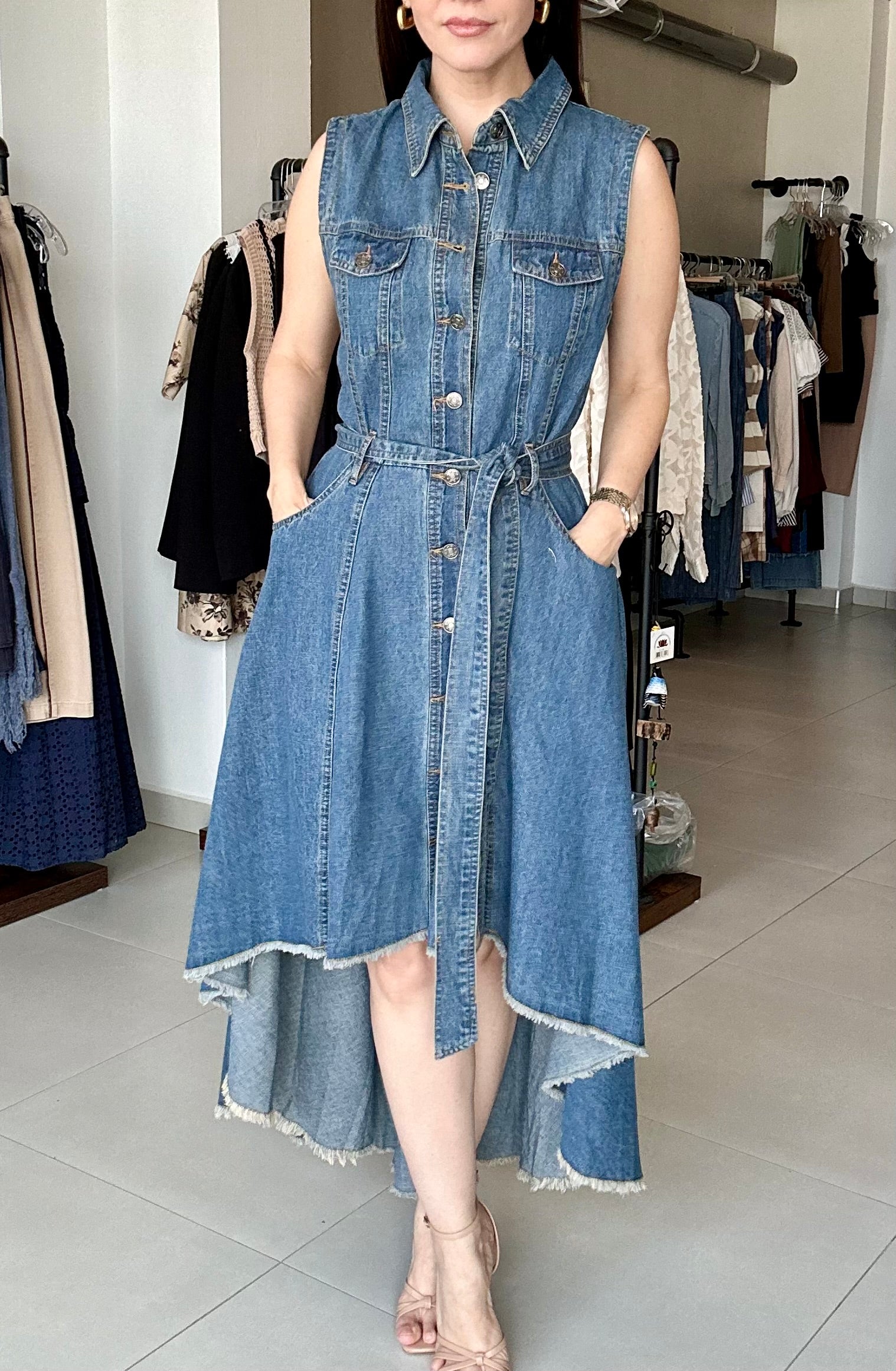 High Low Denim Dress
