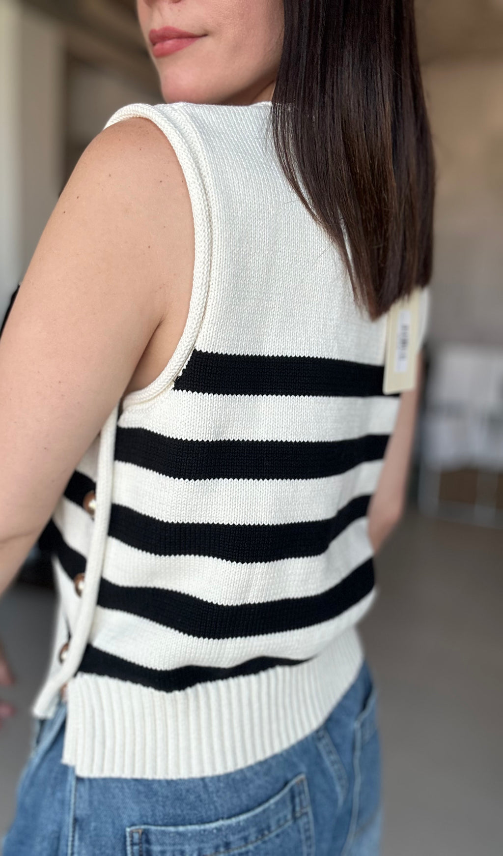Stripes Sleeveless Top (Black and Cream)