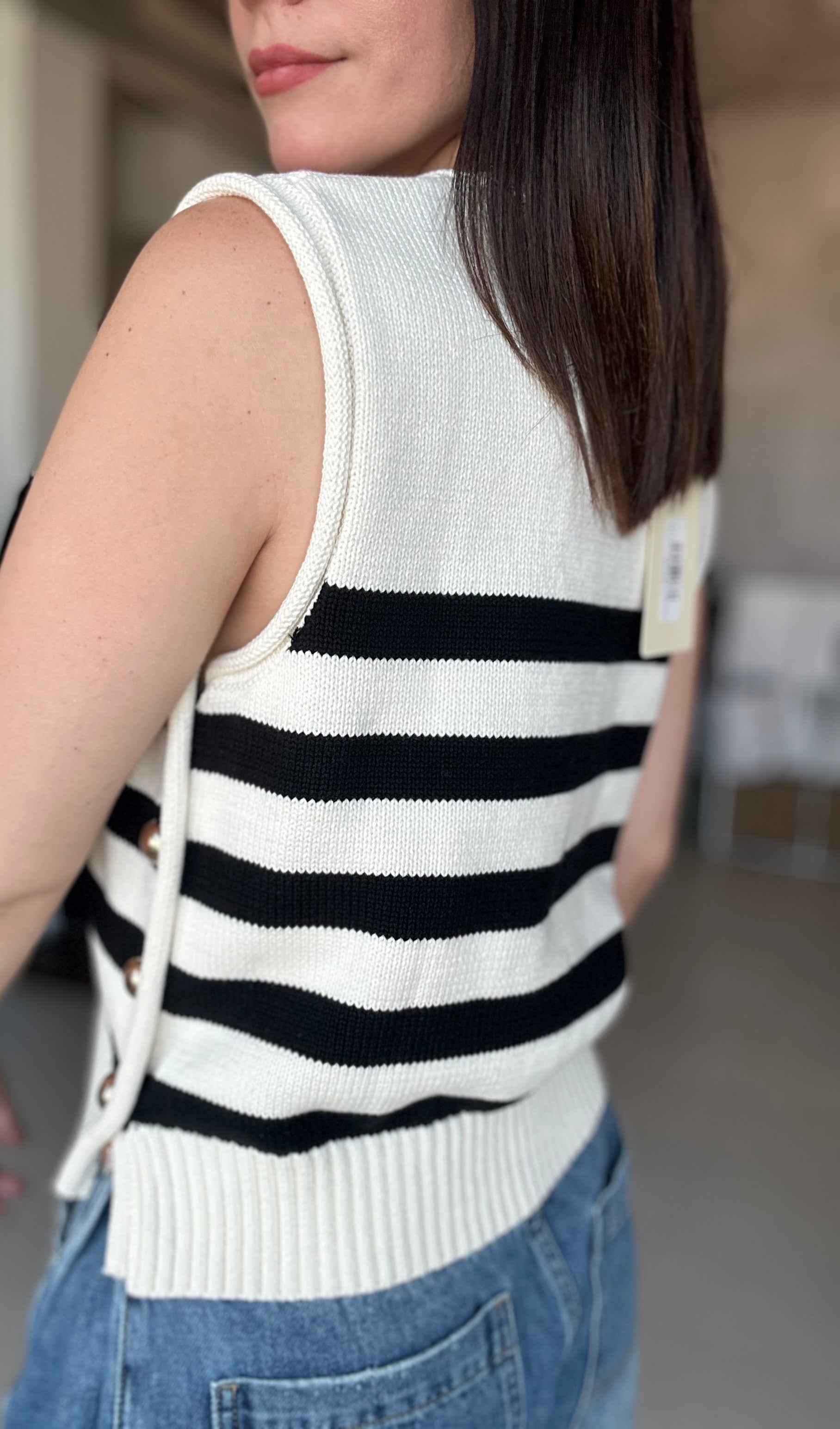 Stripes Sleeveless Top (Black and Cream)