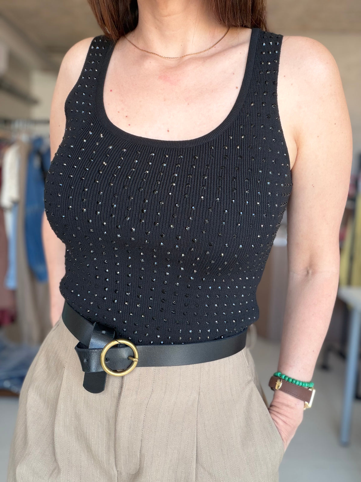 Rhinestone Tank Top (Black)