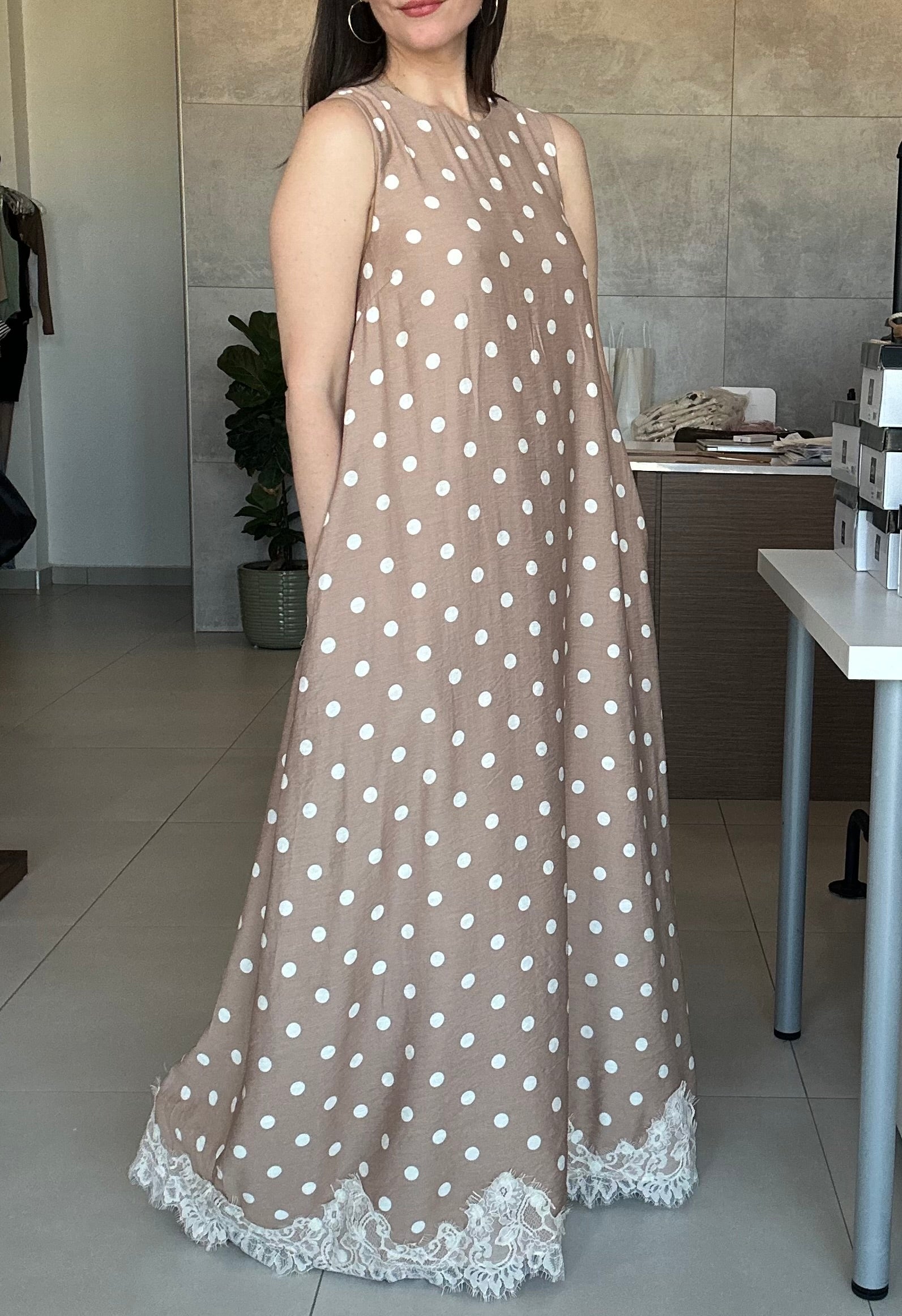 Latte Polka Dot Maxi Dress