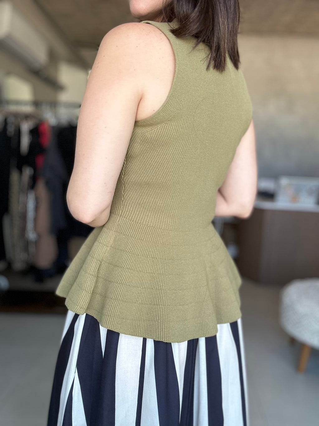 Peplum Sweater Top Olive