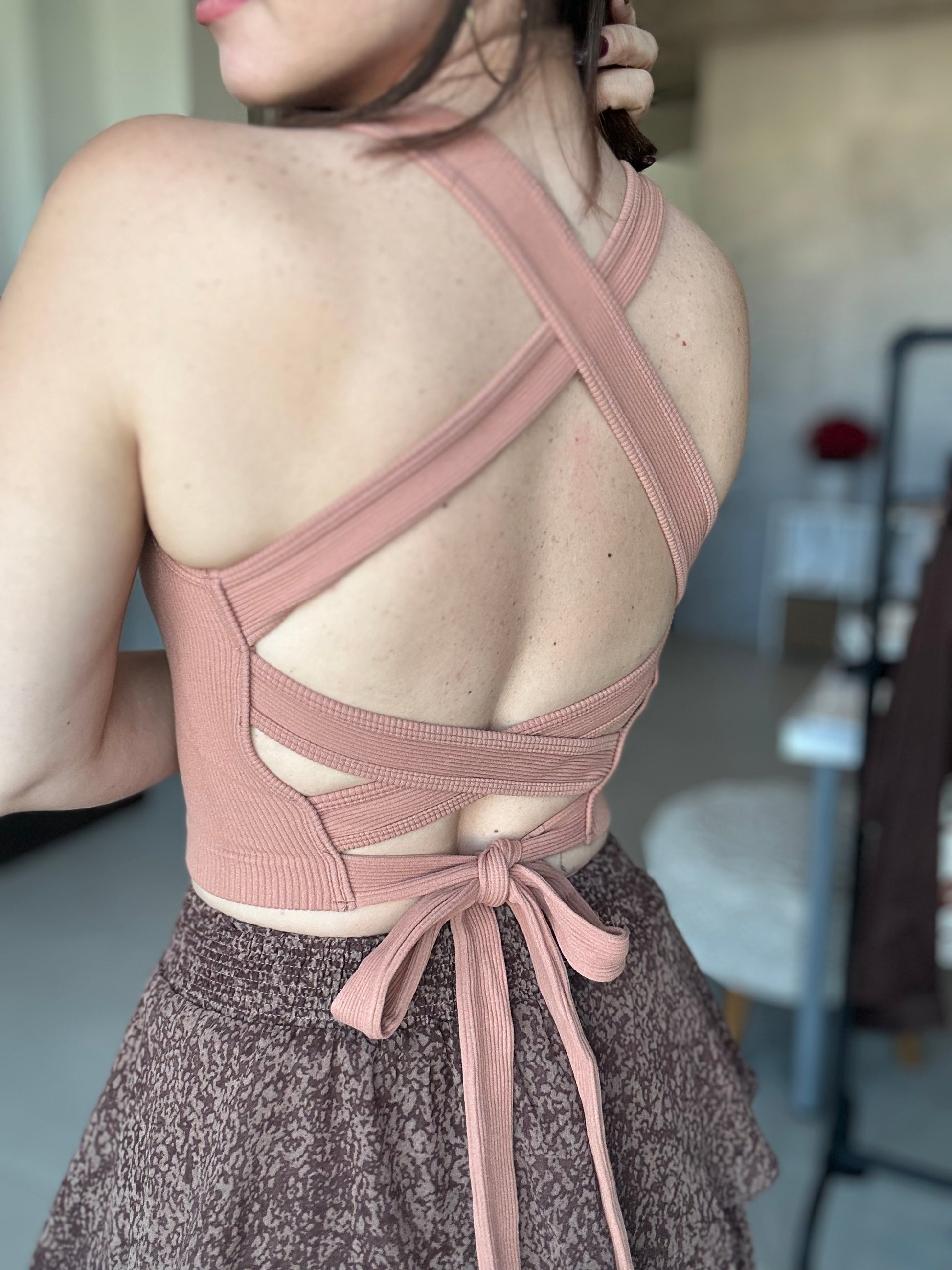 Tie Back Tan Top (Mocha)