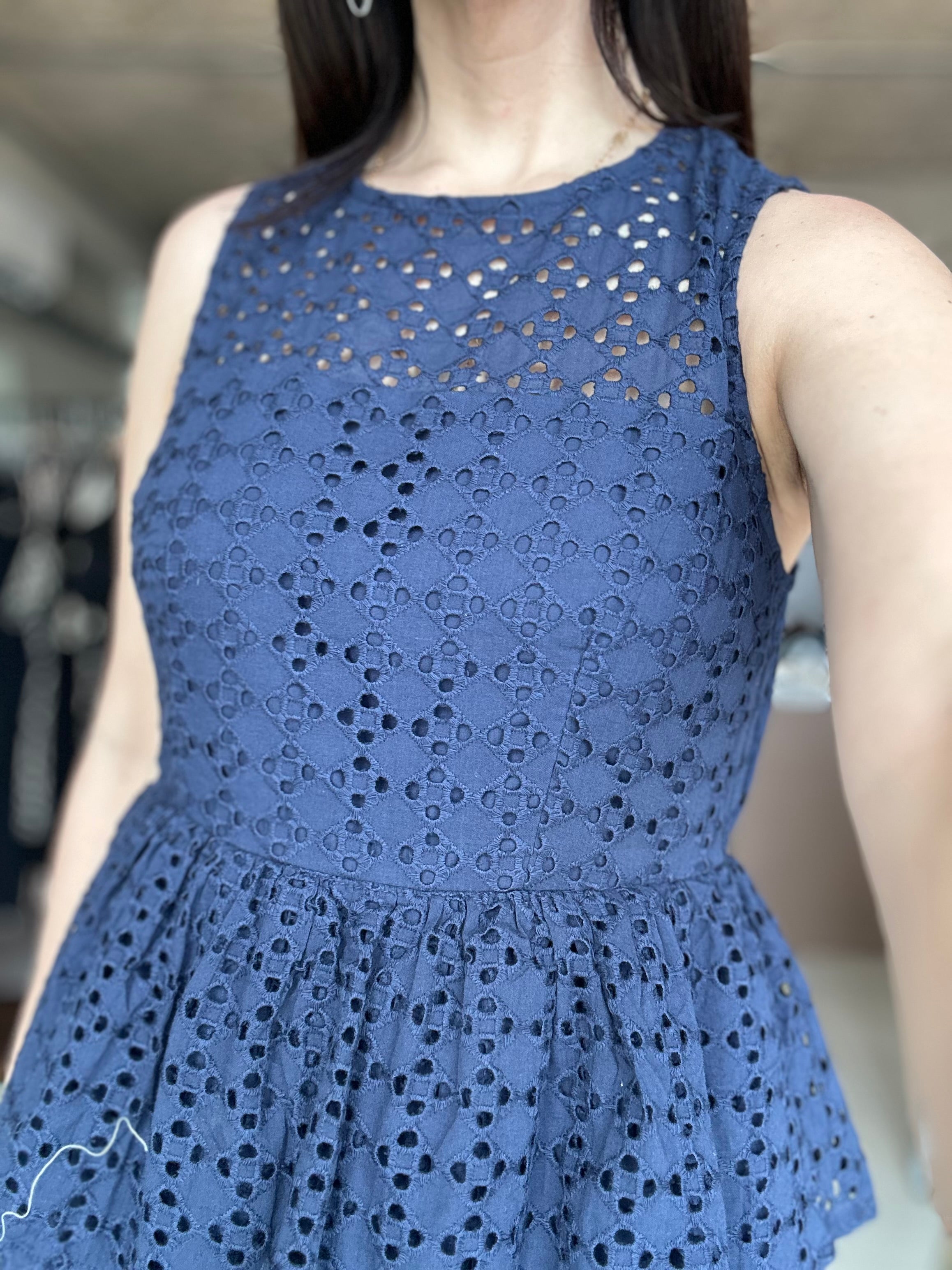 Eyelett Navy Dress