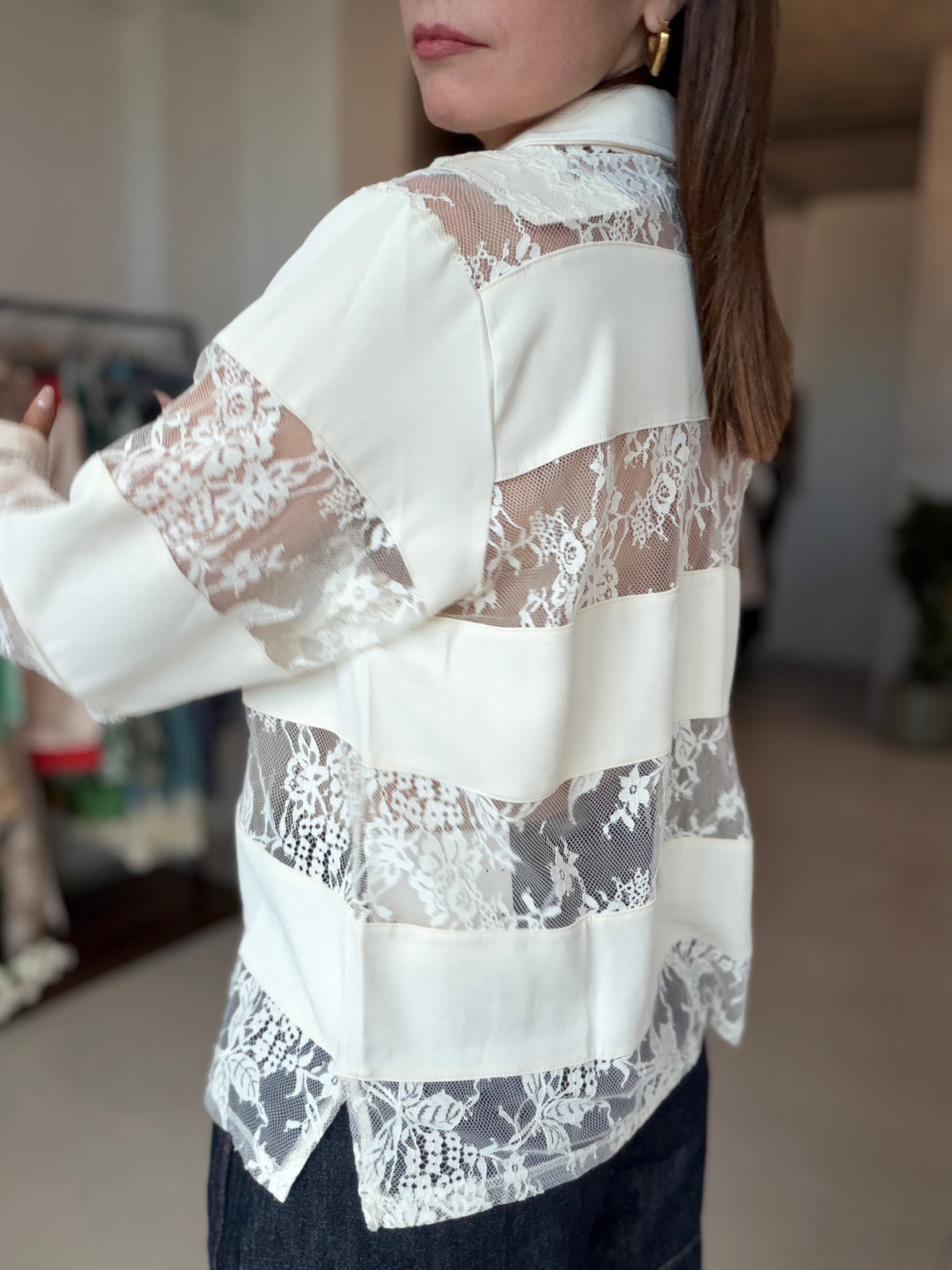 Cream Lace Polo