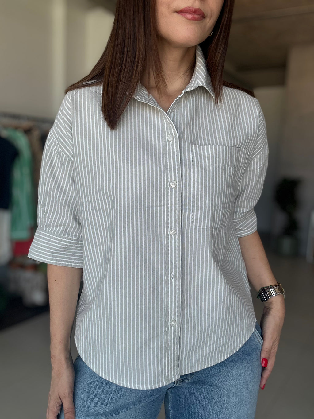 Sage Stripe Blouse
