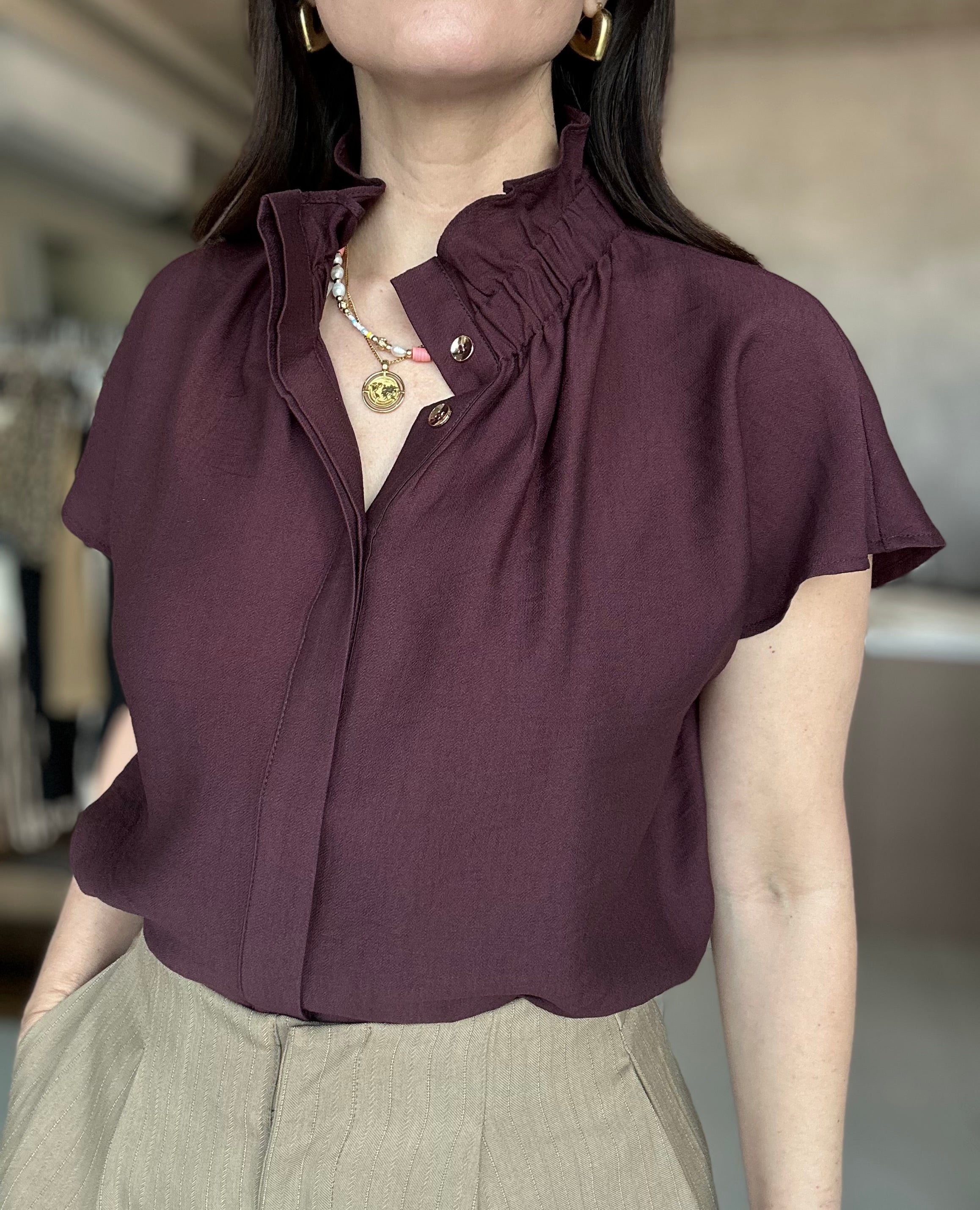 High Neck Burgundy Top
