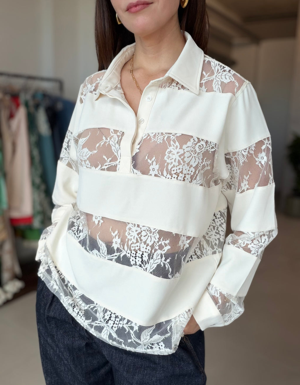 Cream Lace Polo