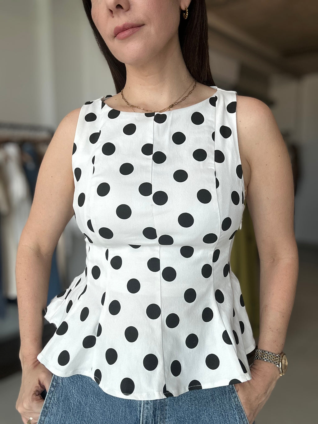 Peplum Polka Dot Top (White/Black)